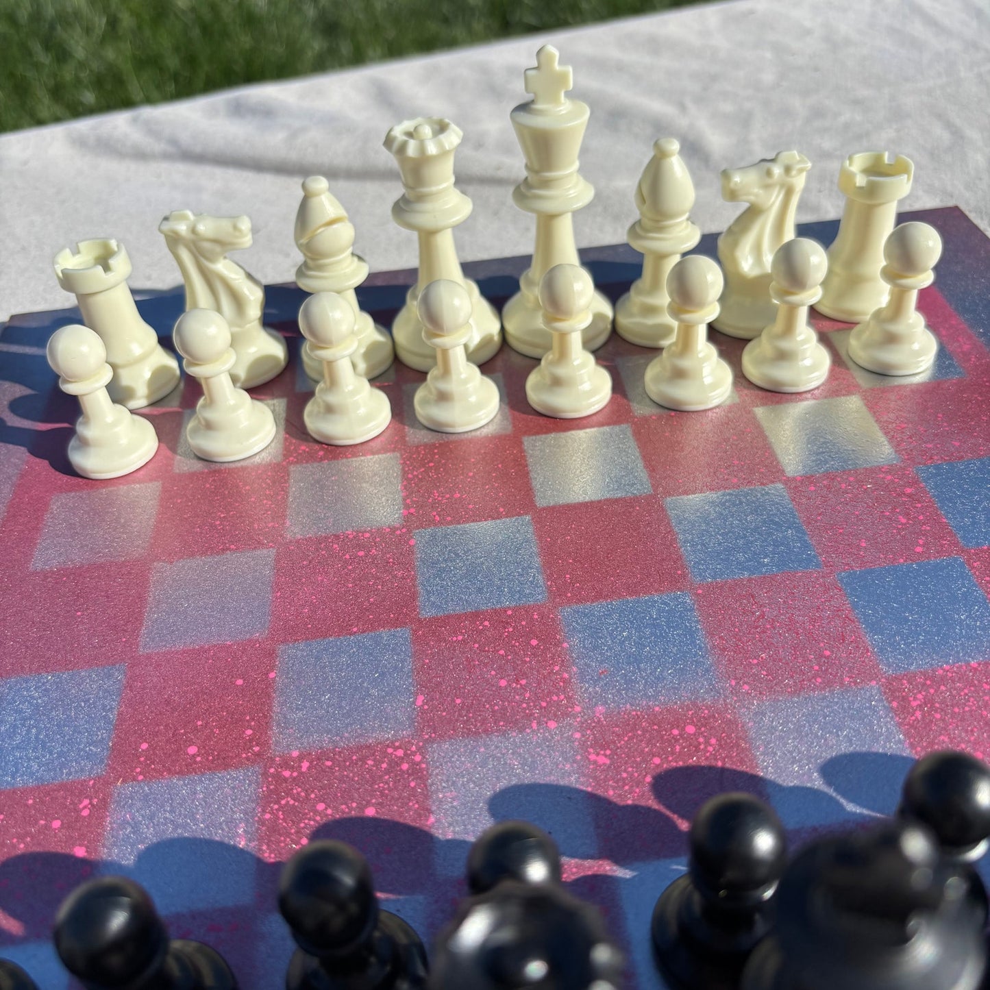 Silver Speckled Pink - Painted Chess Set