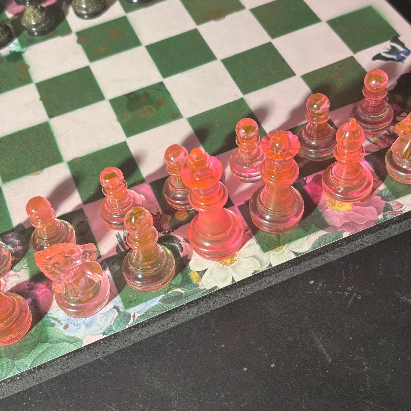 Green Pink Butterfly Flower - Scrapbook Chess Set