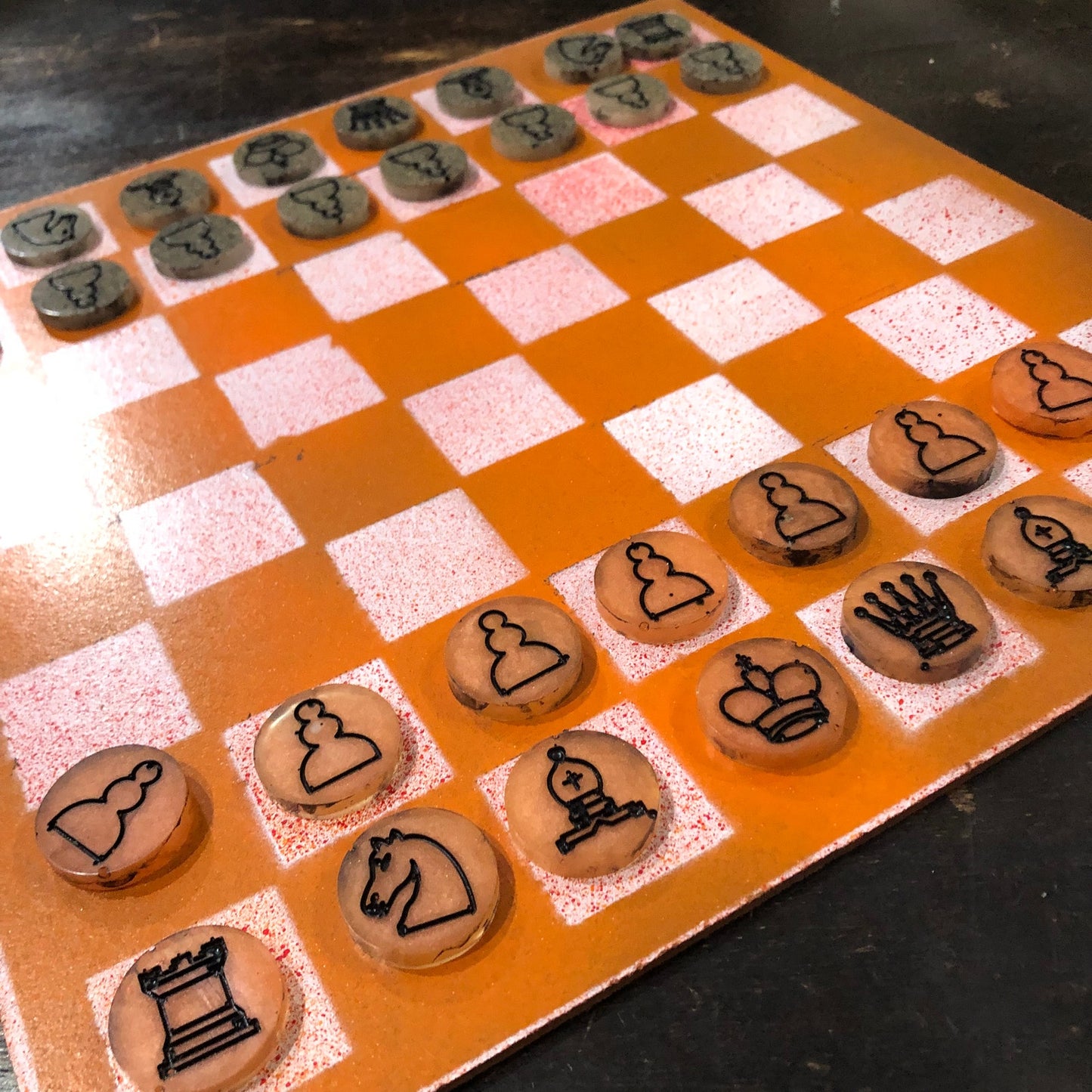 Orange & White - Painted Chess Set