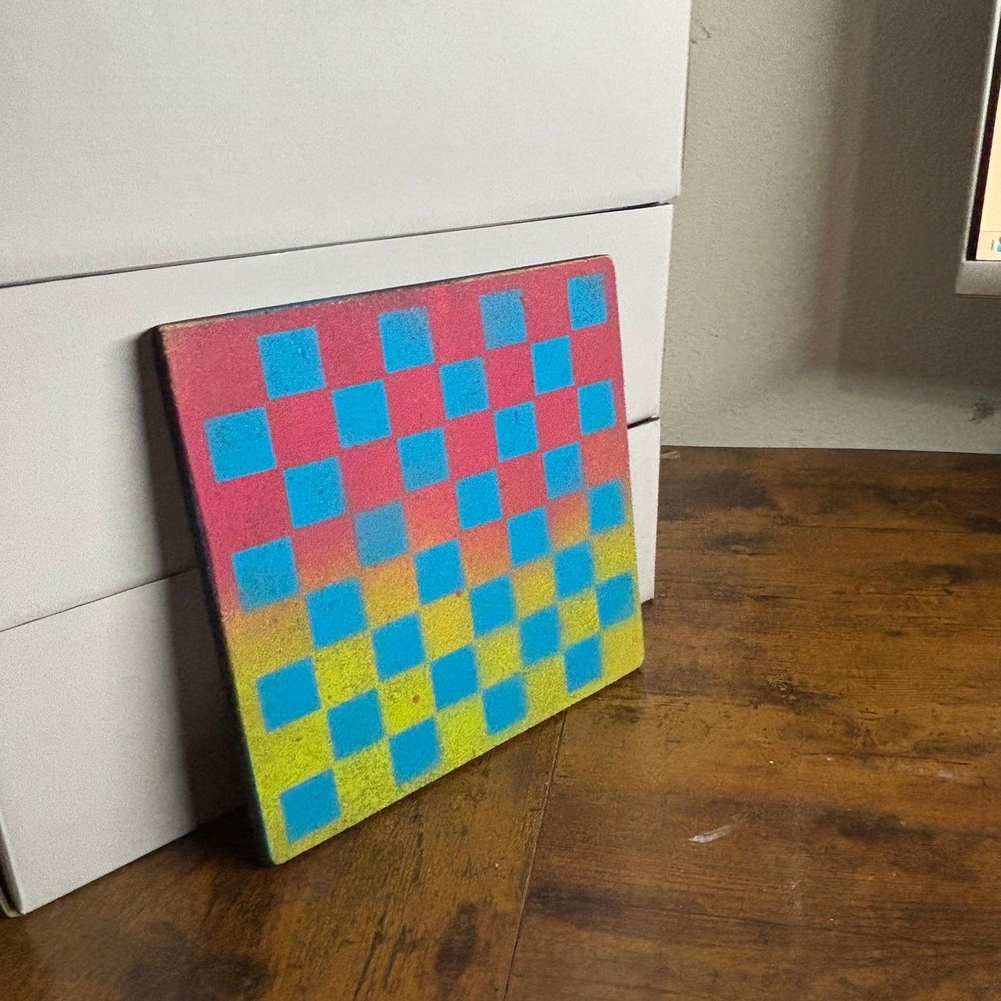 Pink & Neon Green Blue Hue - Painted Double Sided Chess Board