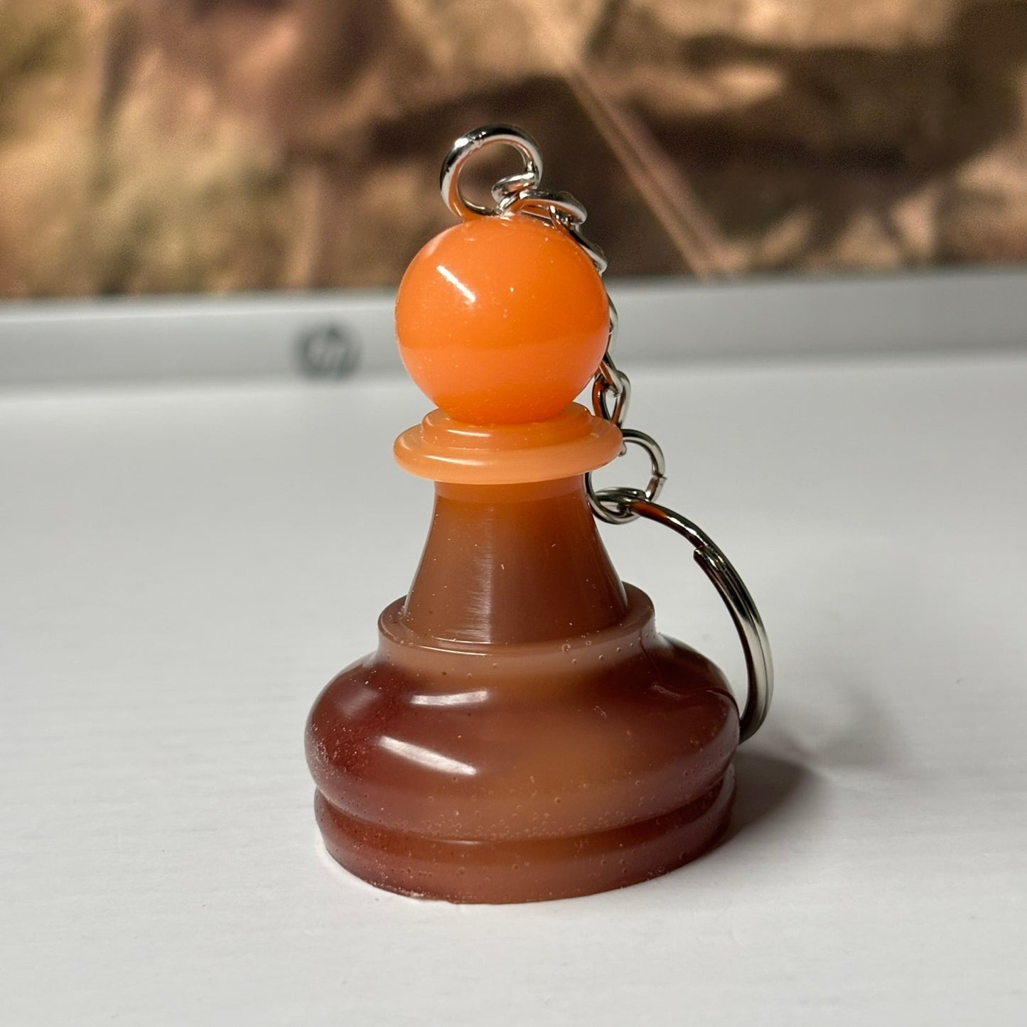 Orange Rising Pawn - Handmade Resin Keychain - Large Edition