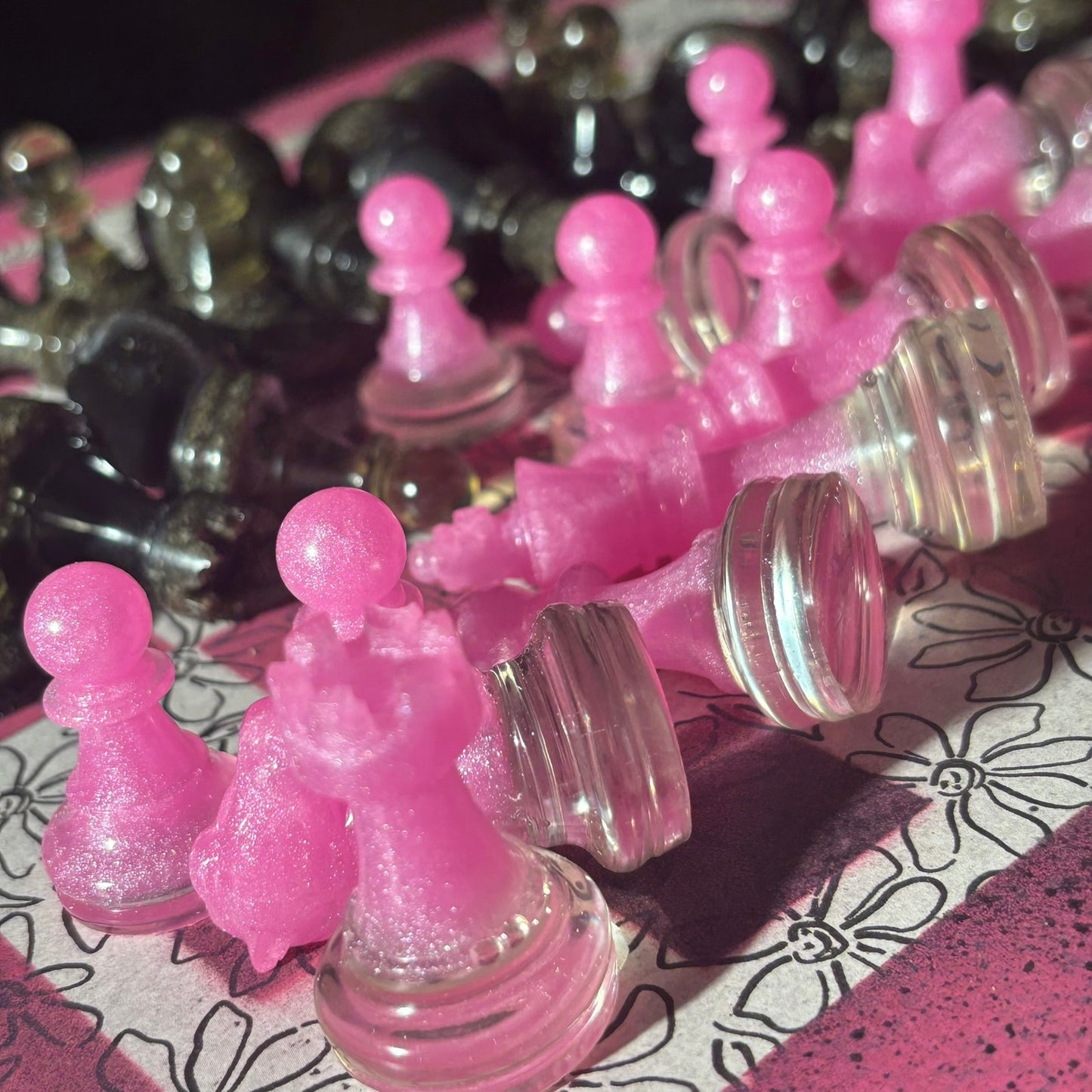 Pink & White Sketch - Scrapbook Chess Set