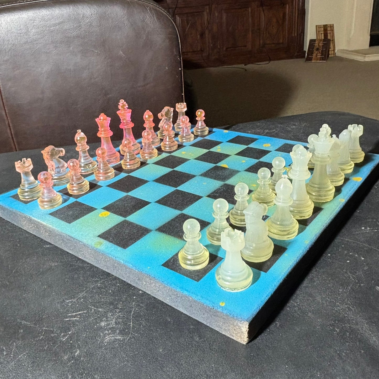 Blue & Yellow Smear - Painted Chess Set