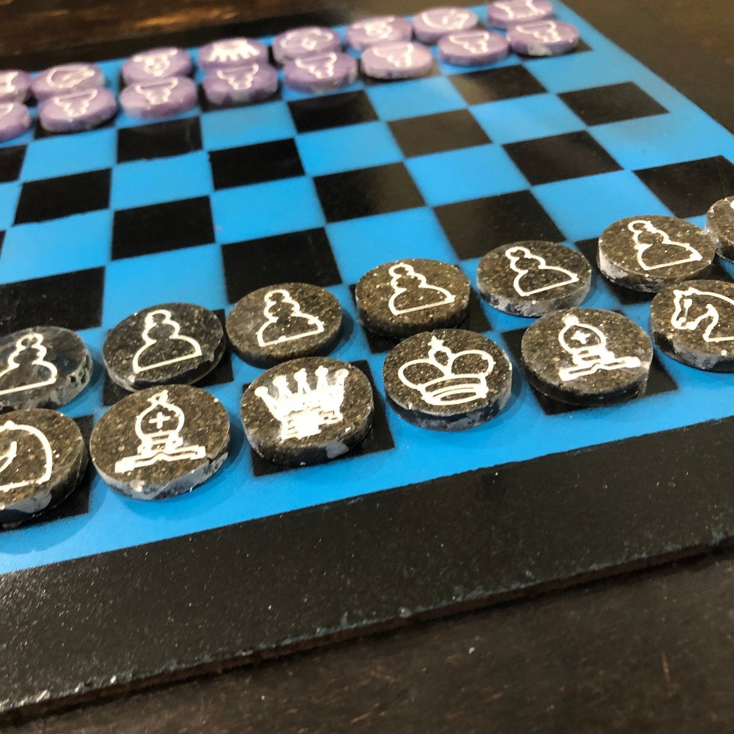 Blue & Black - Painted Chess Set
