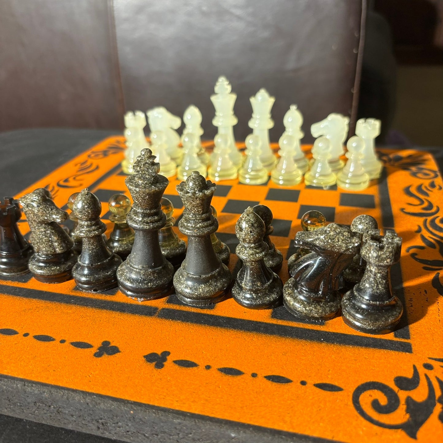 Orange & Black - Painted Chess Set