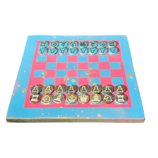 Pink & Blue - Painted Chess Set