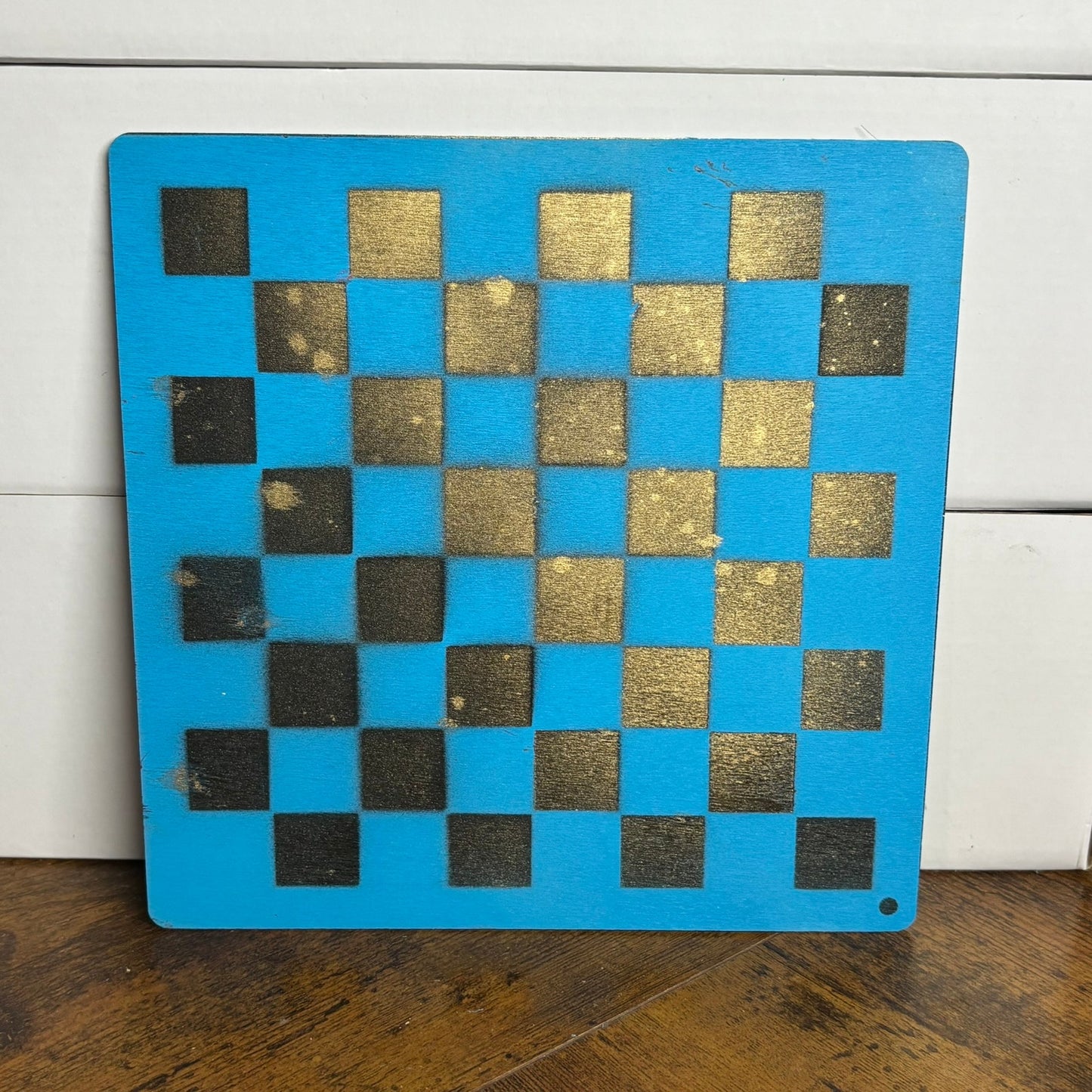 Blue Golden Shine - Painted Thin Wooden Chess Board