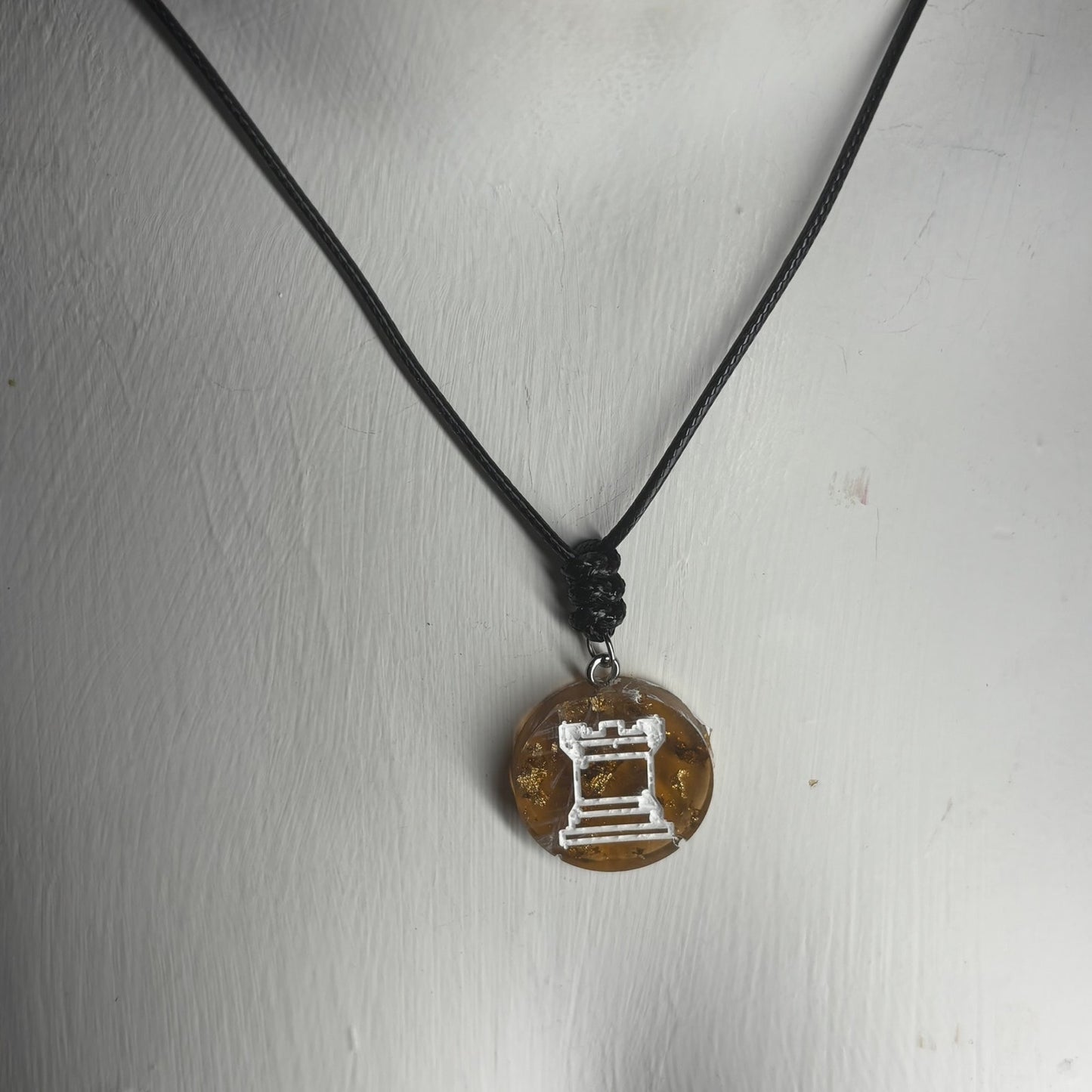 Amber Crystal Rook - Handmade Resin Chess Necklace