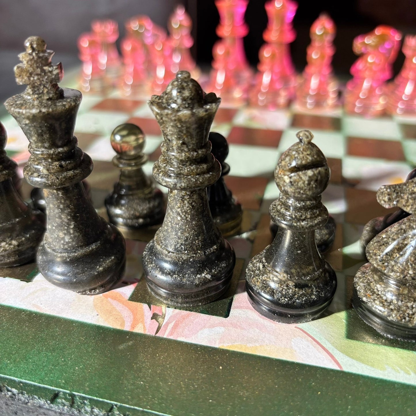 Luxury Pink Green - Scrapbook Chess Set