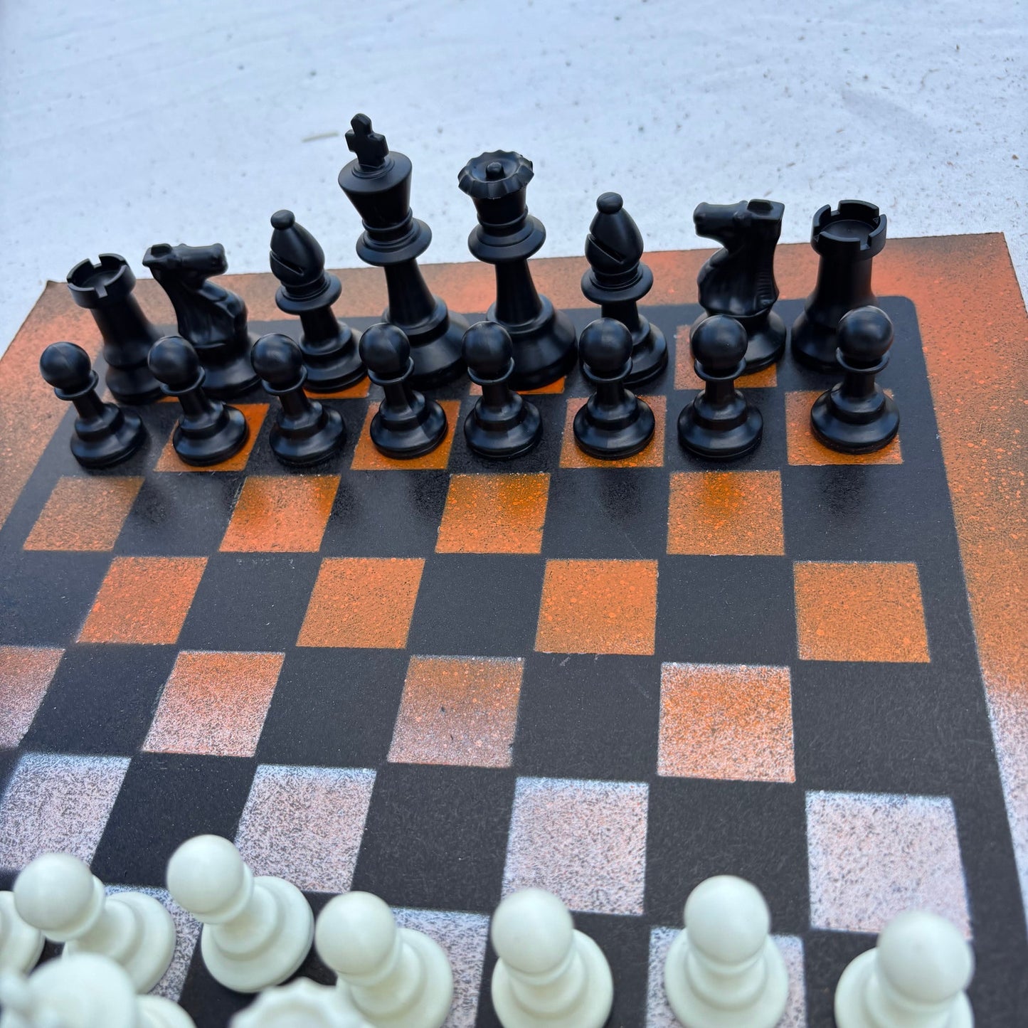 Orange & White Snow - Painted Chess Set