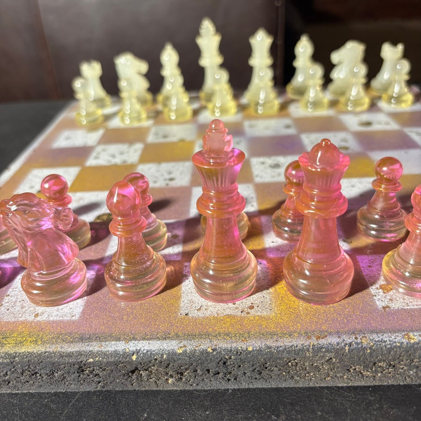 Purple & Yellow Mesh - Painted Chess Set