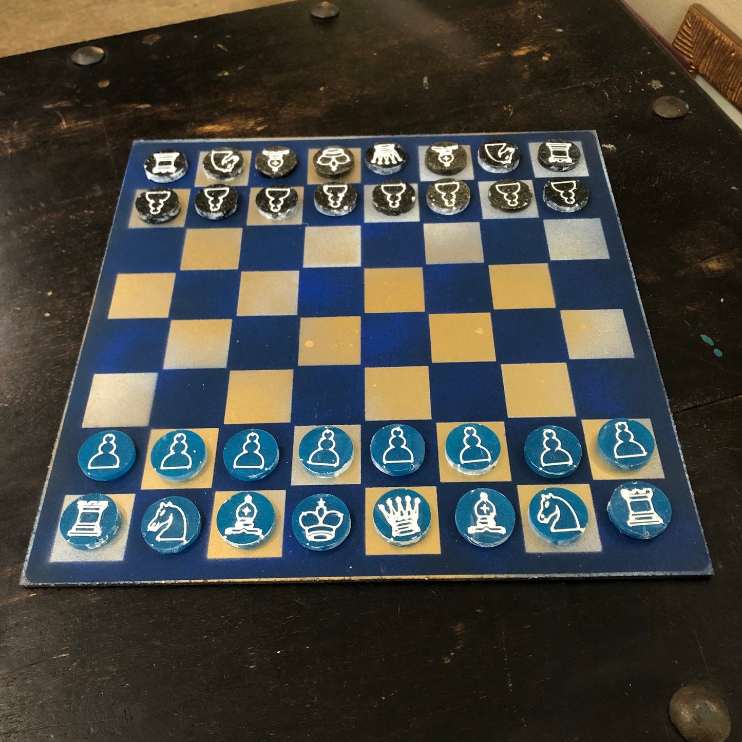 Golden Blue - Painted Chess Set