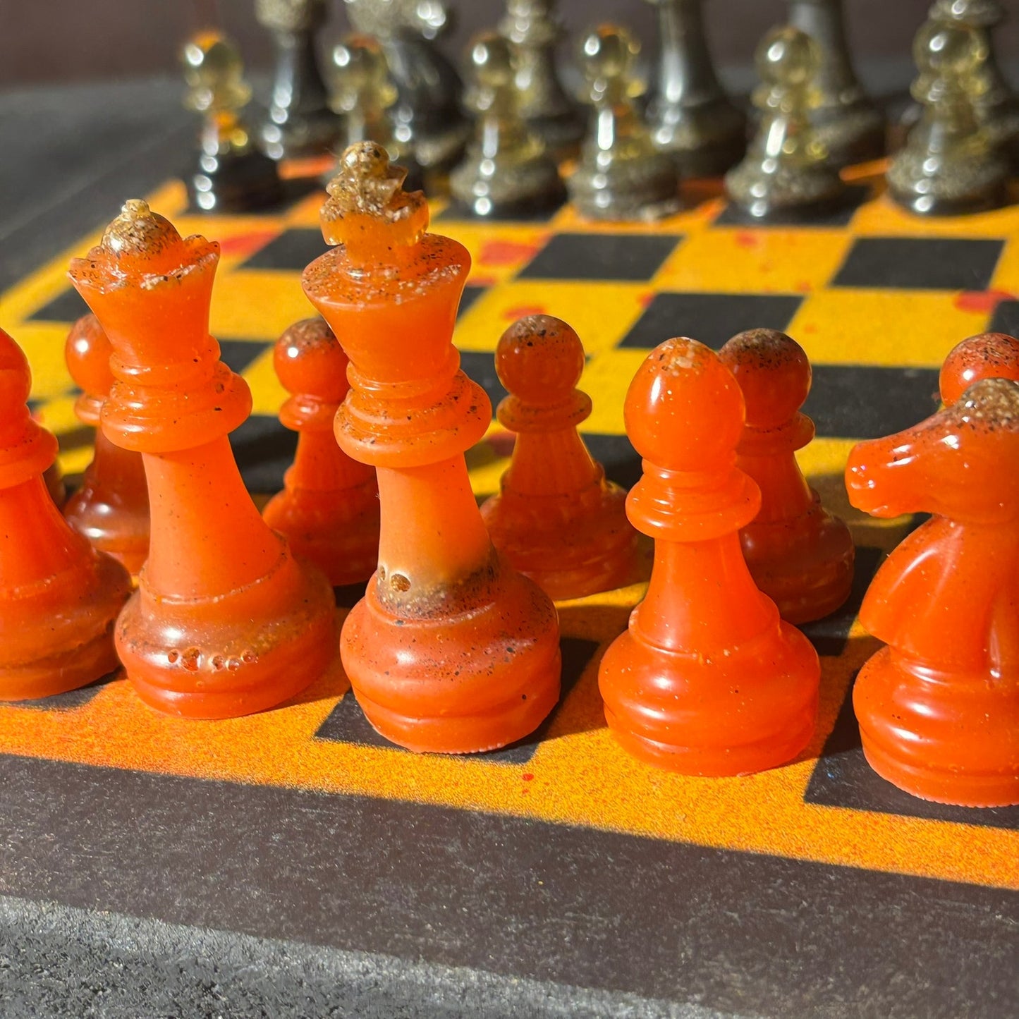 Yellow & Red Opal - Painted Chess Set