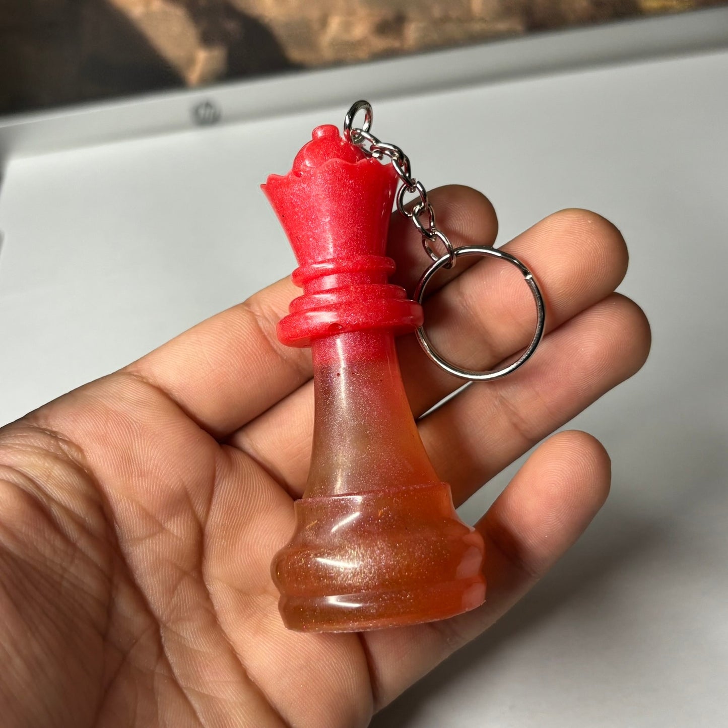 Red Topped Queen - Handmade Resin Keychain - Large Edition