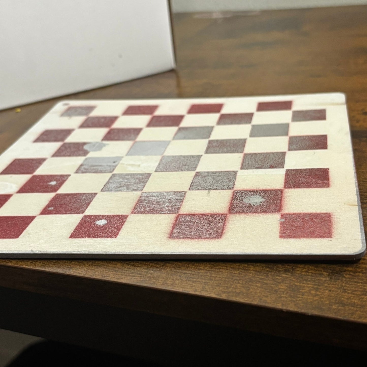 White & Red Chrome - Painted Thin Wooden Chess Board