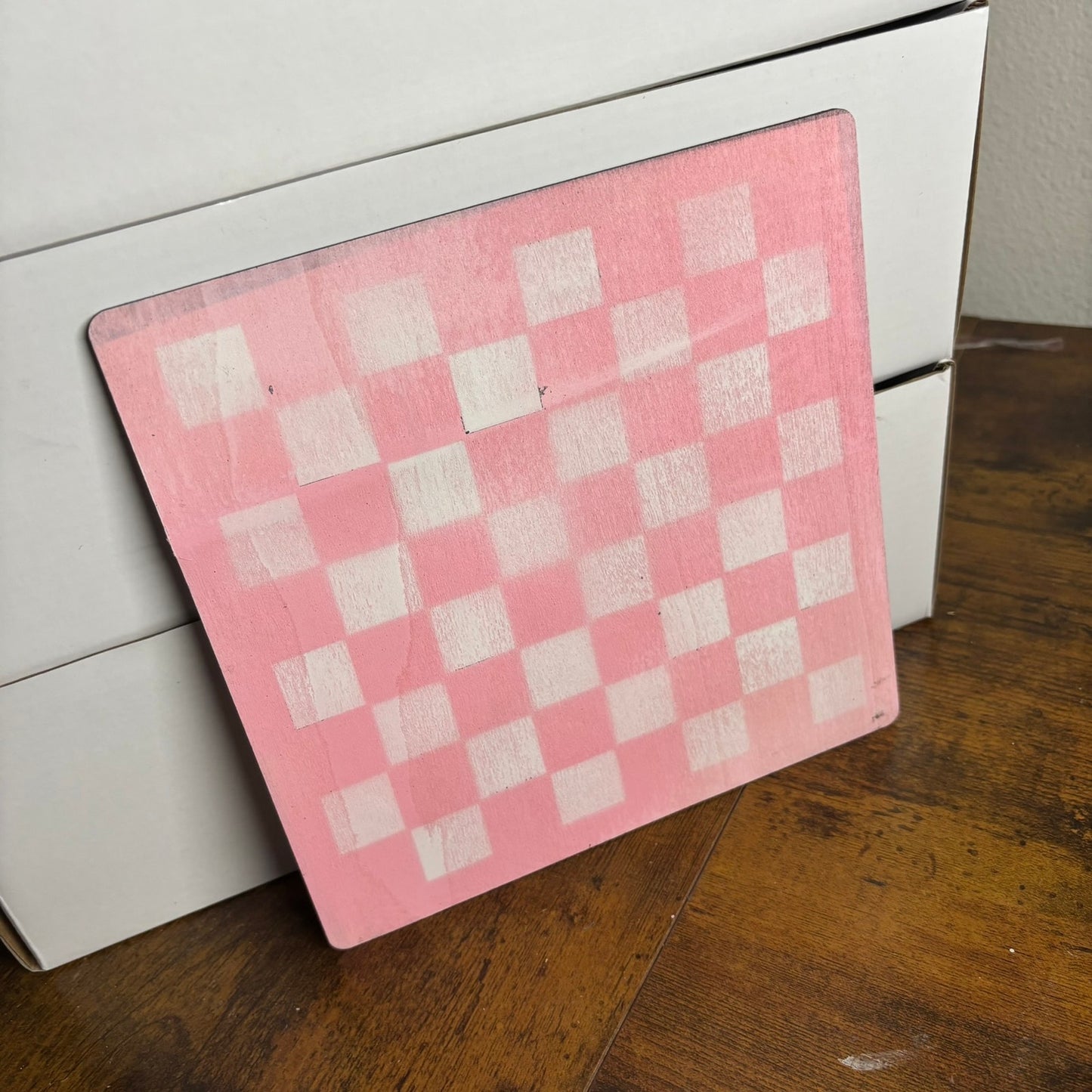 Light Pink & White - Painted Thin Wooden Chess Board