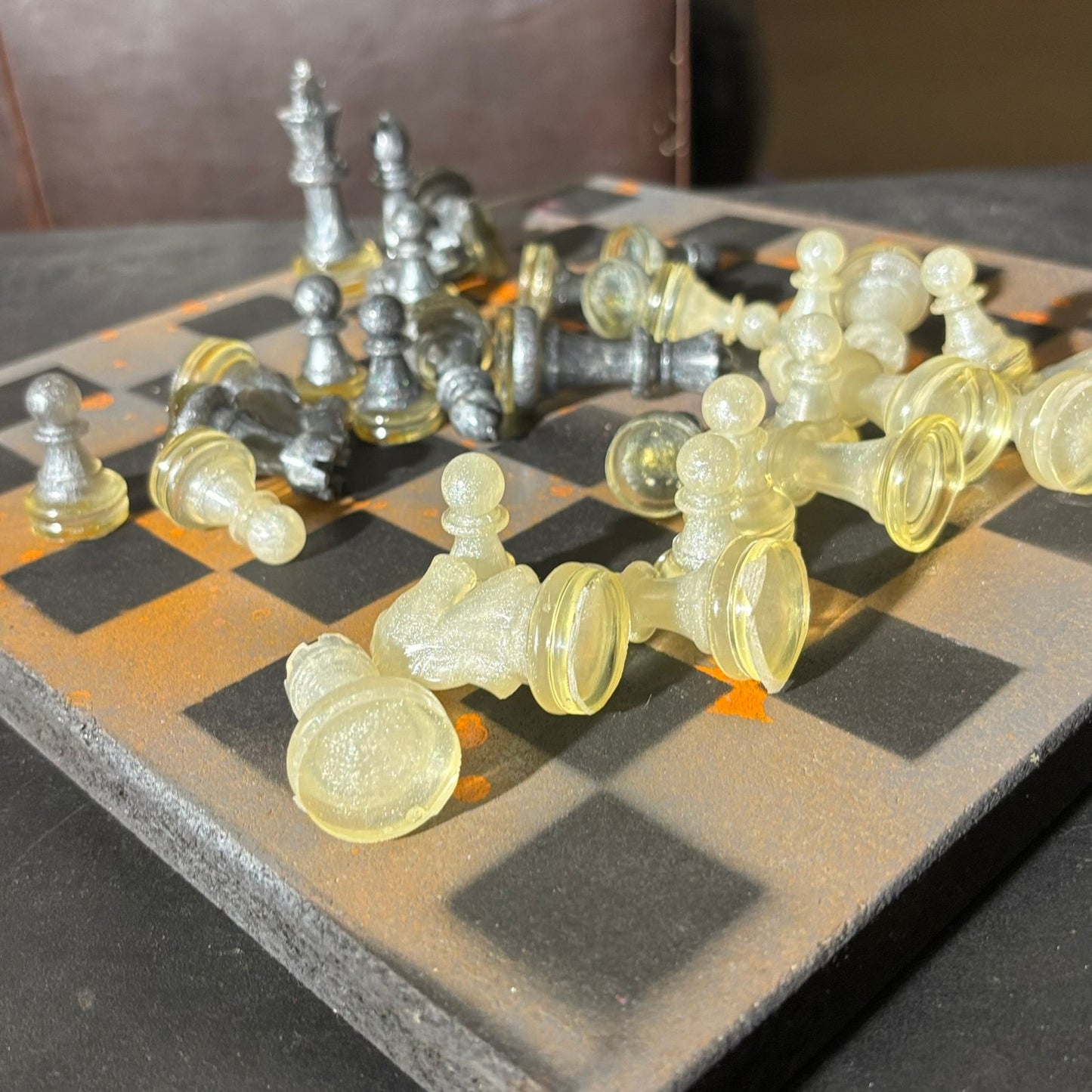 Gray & Orange - Painted Chess Set