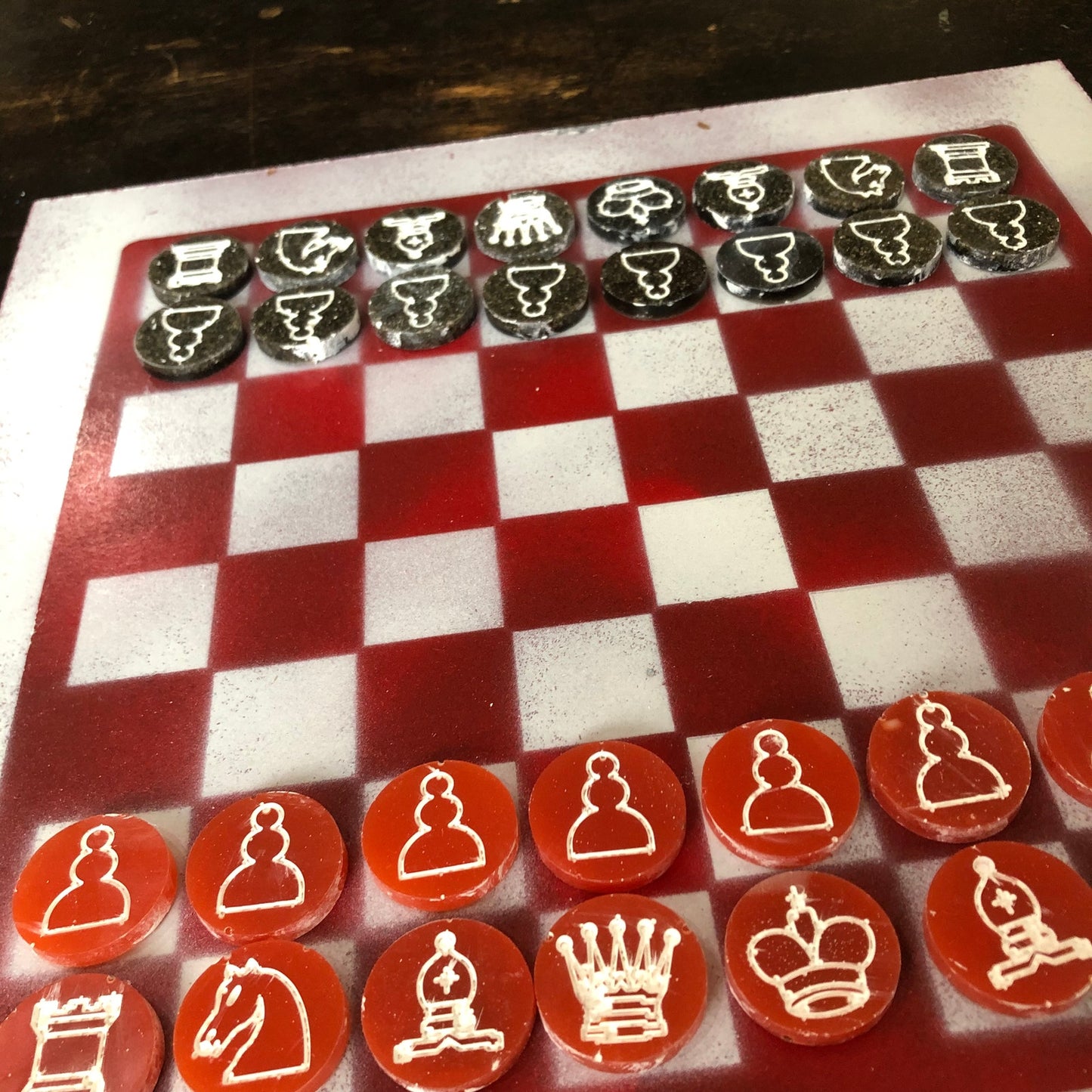 Smudged Red - Painted Chess Set