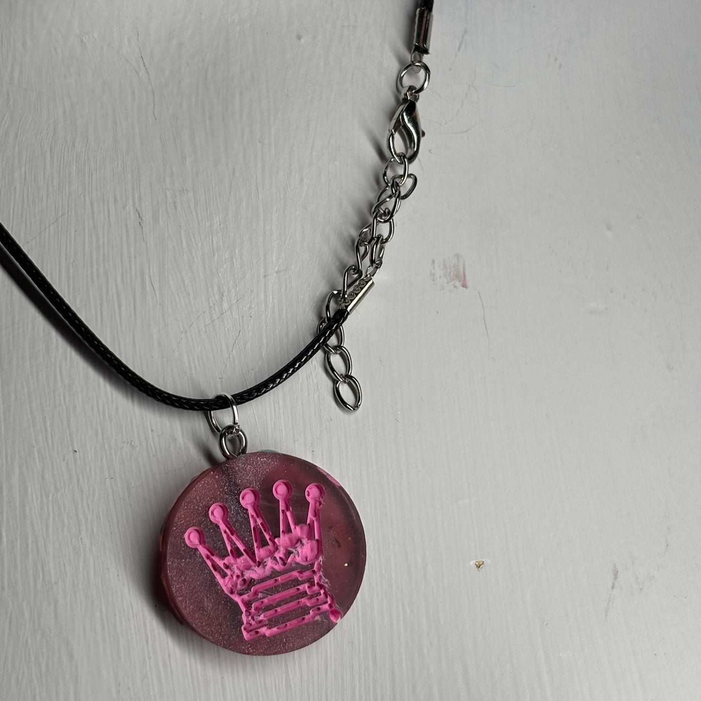 Tattered Pink Queen - Handmade Resin Chess Necklace