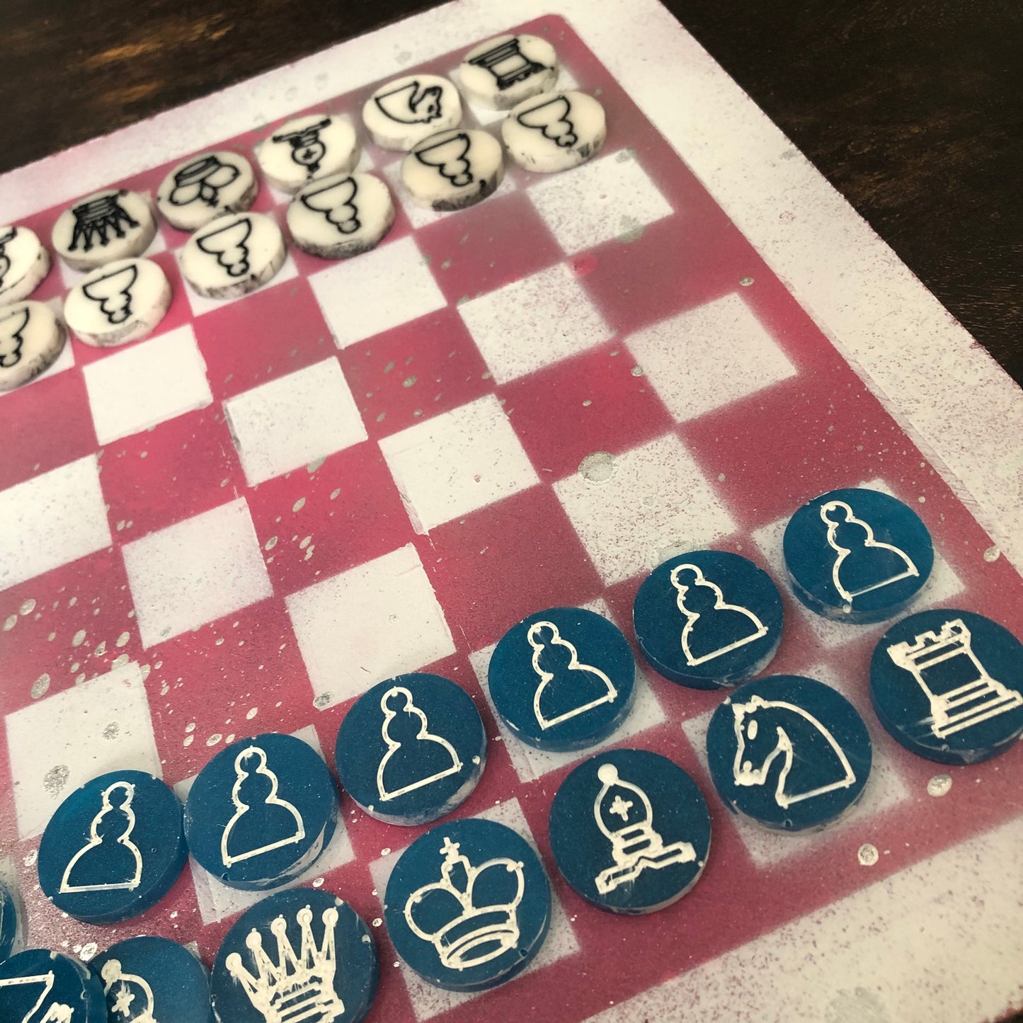 Pink & White - Painted Chess Set