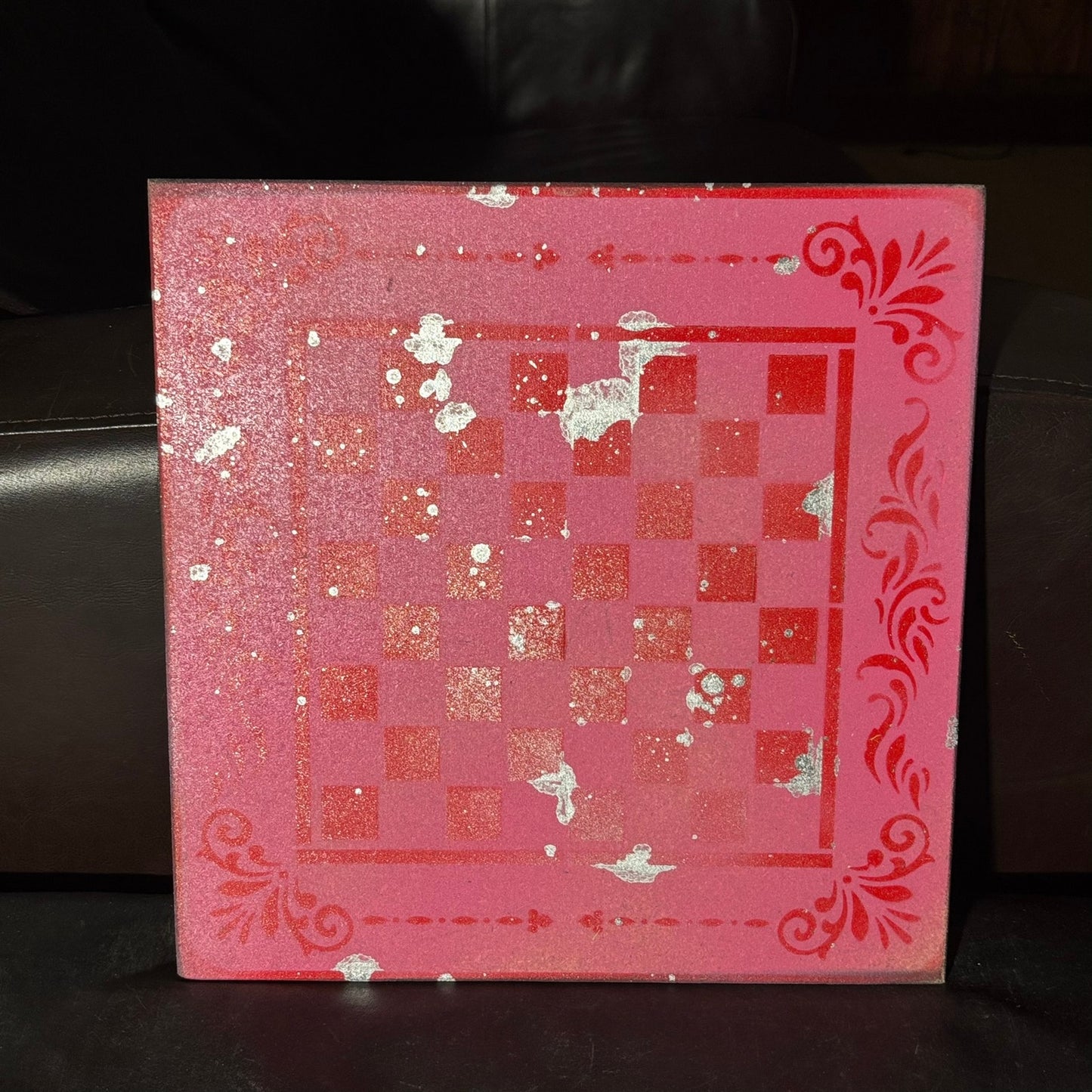 Pink & Red Chrome Drip - Painted Chess Board