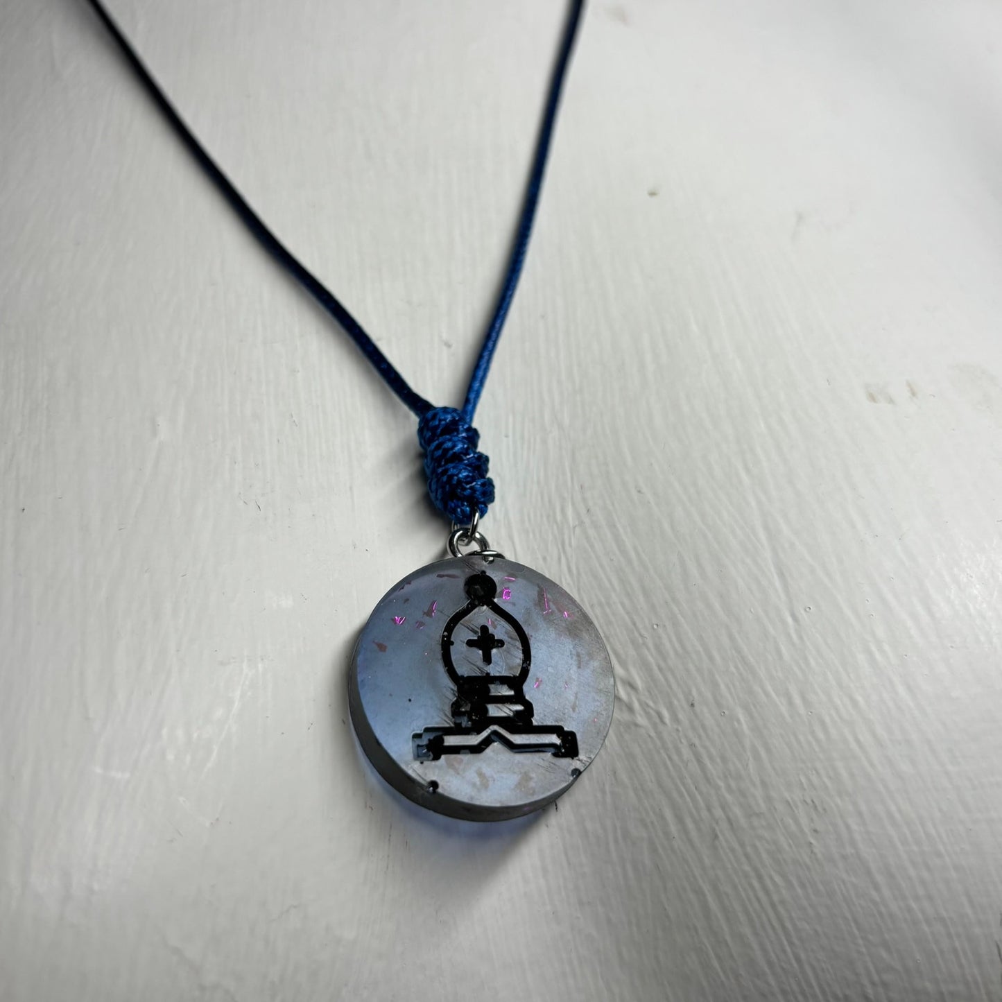 Simple Blue Bishop - Handmade Resin Chess Necklace