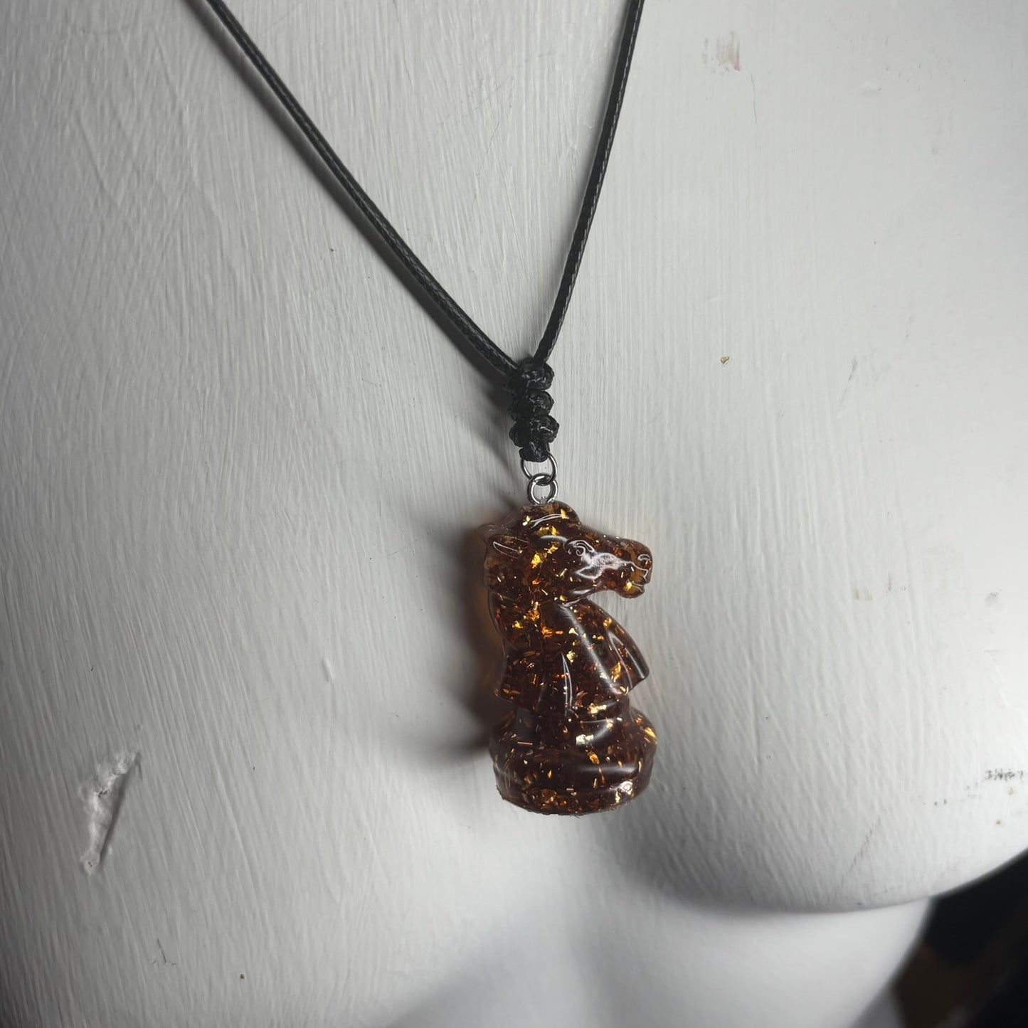 Dark Amber Knight - Handmade Resin Chess Necklace