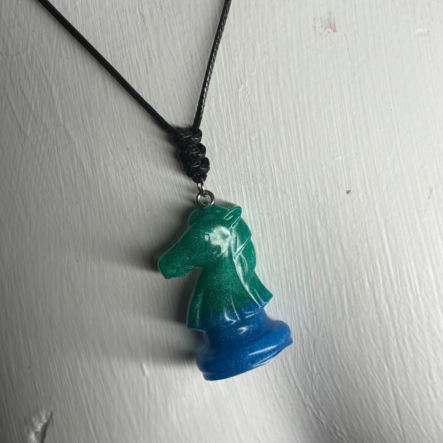 Green & Blue Knight - Handmade Resin Chess Necklace