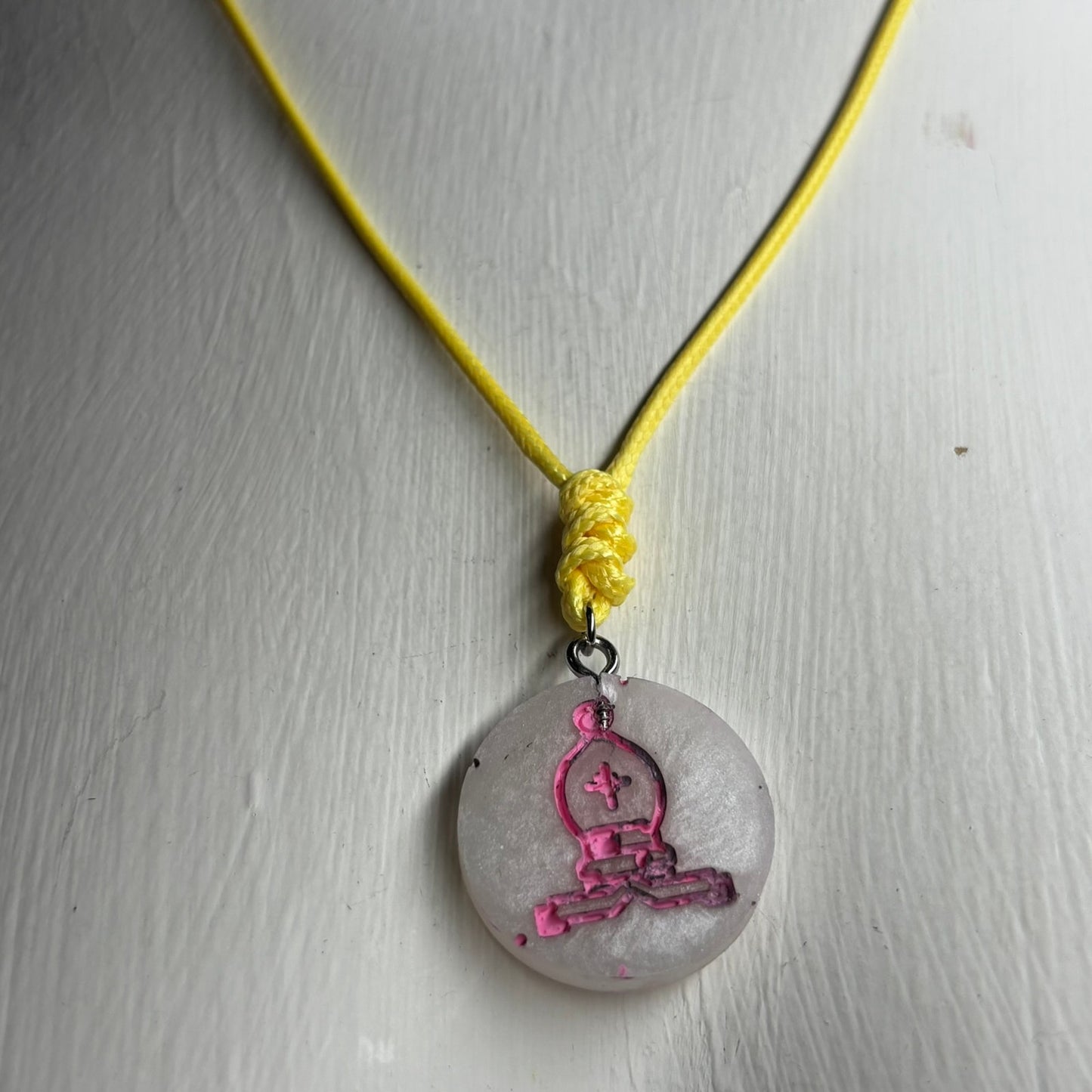 Cream White Bishop Pink Print - Handmade Resin Chess Necklace