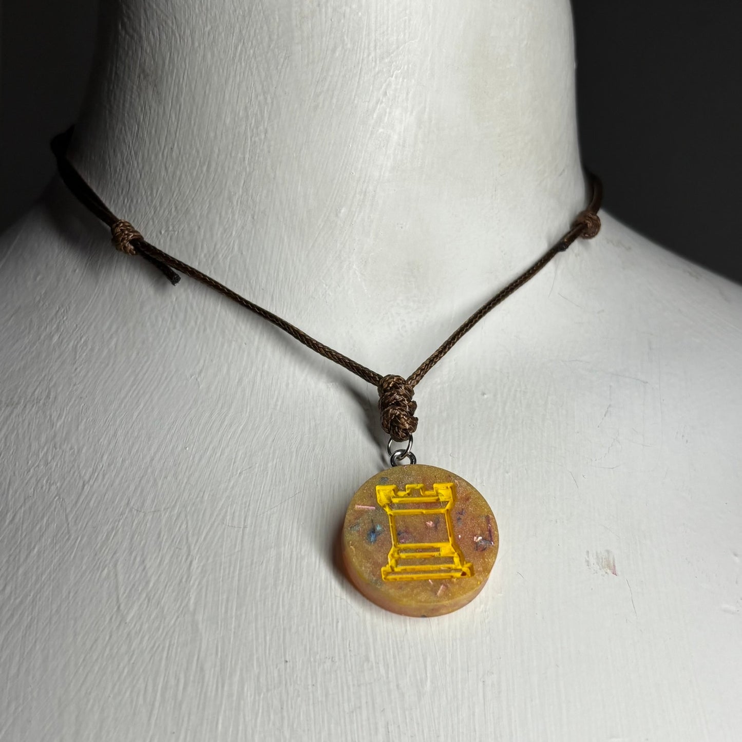 Yellow Crystal Rook - Handmade Resin Chess Necklace