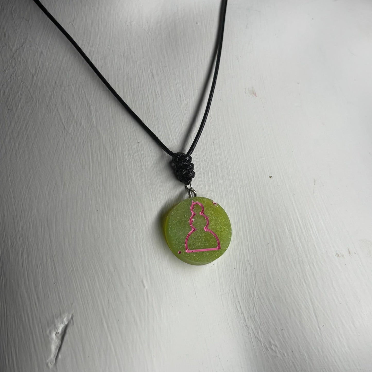 Green Neon Pawn - Handmade Resin Chess Necklace
