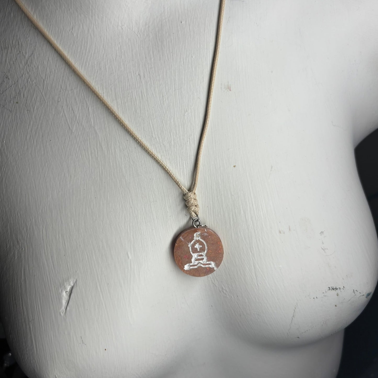 Cream Crystal Orange Bishop - Handmade Resin Chess Necklace