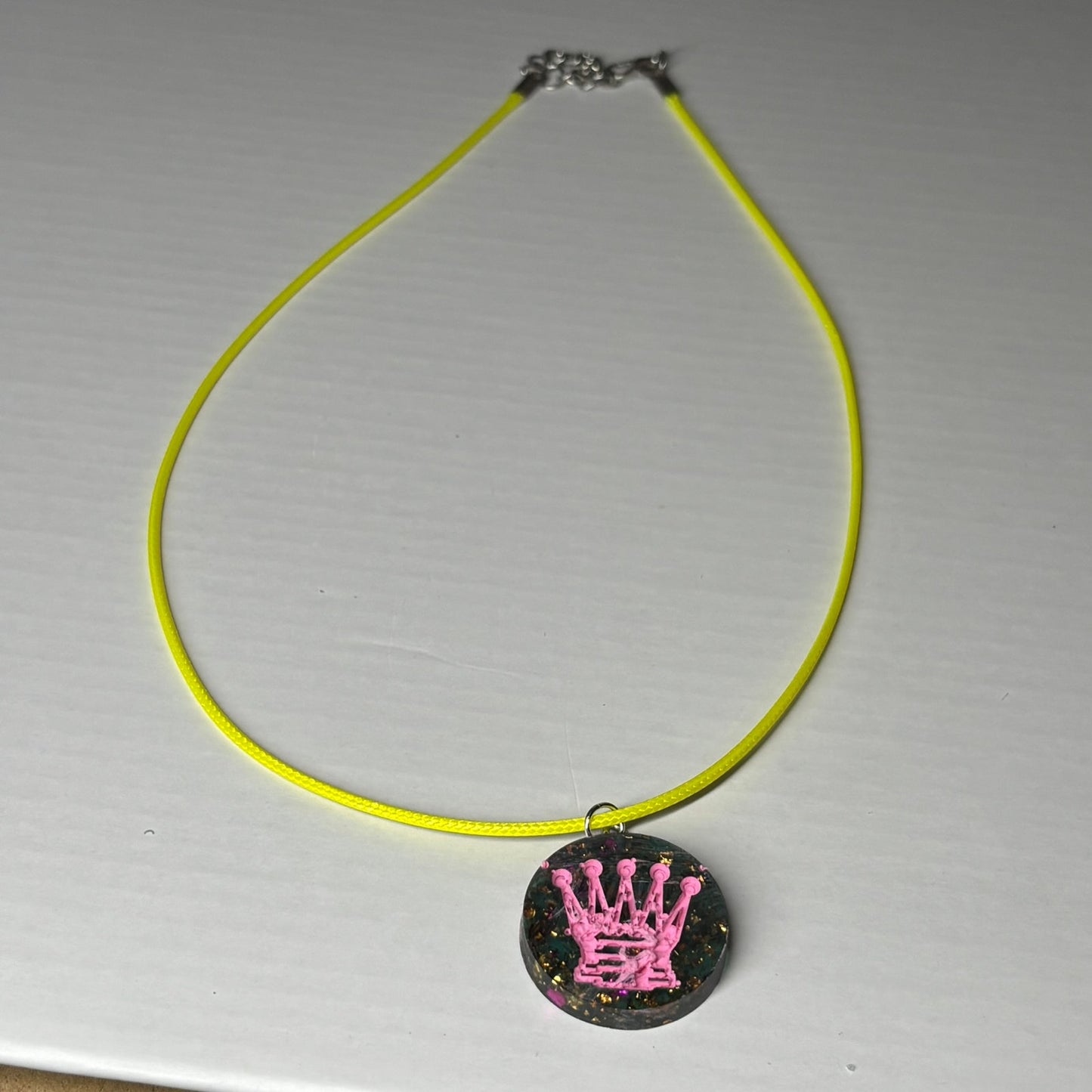 Pink Print Queen - Handmade Resin Chess Necklace