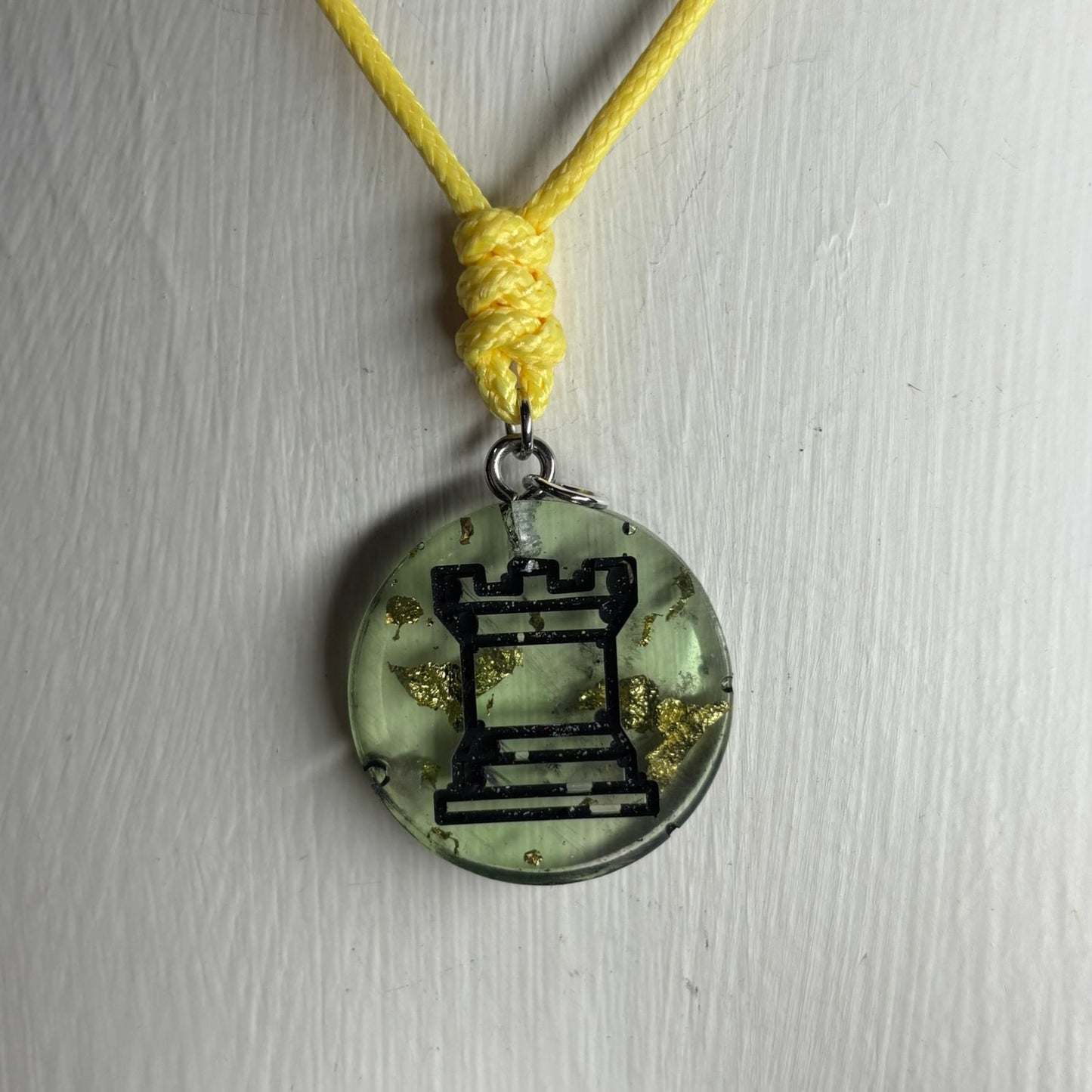 Translucent Green Rook - Handmade Resin Chess Necklace
