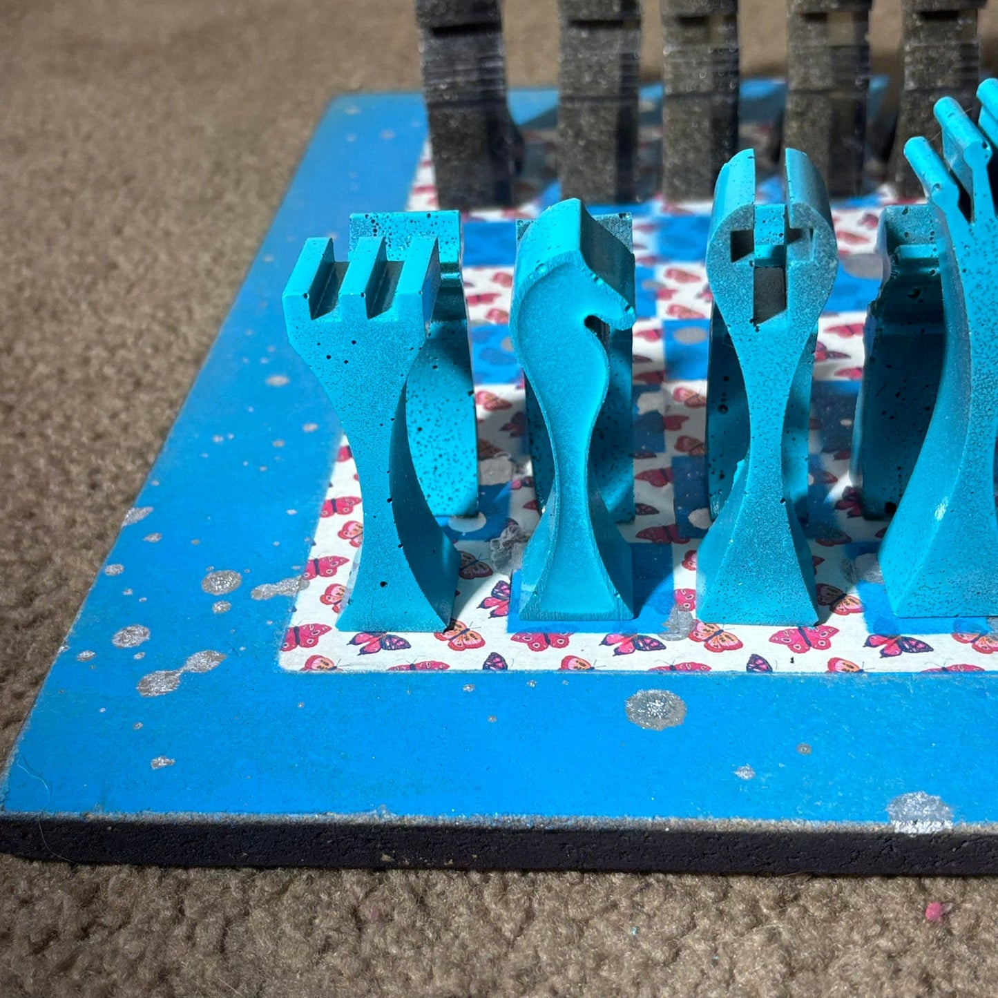 Blue Butterflies - Large Deluxe Chess Set