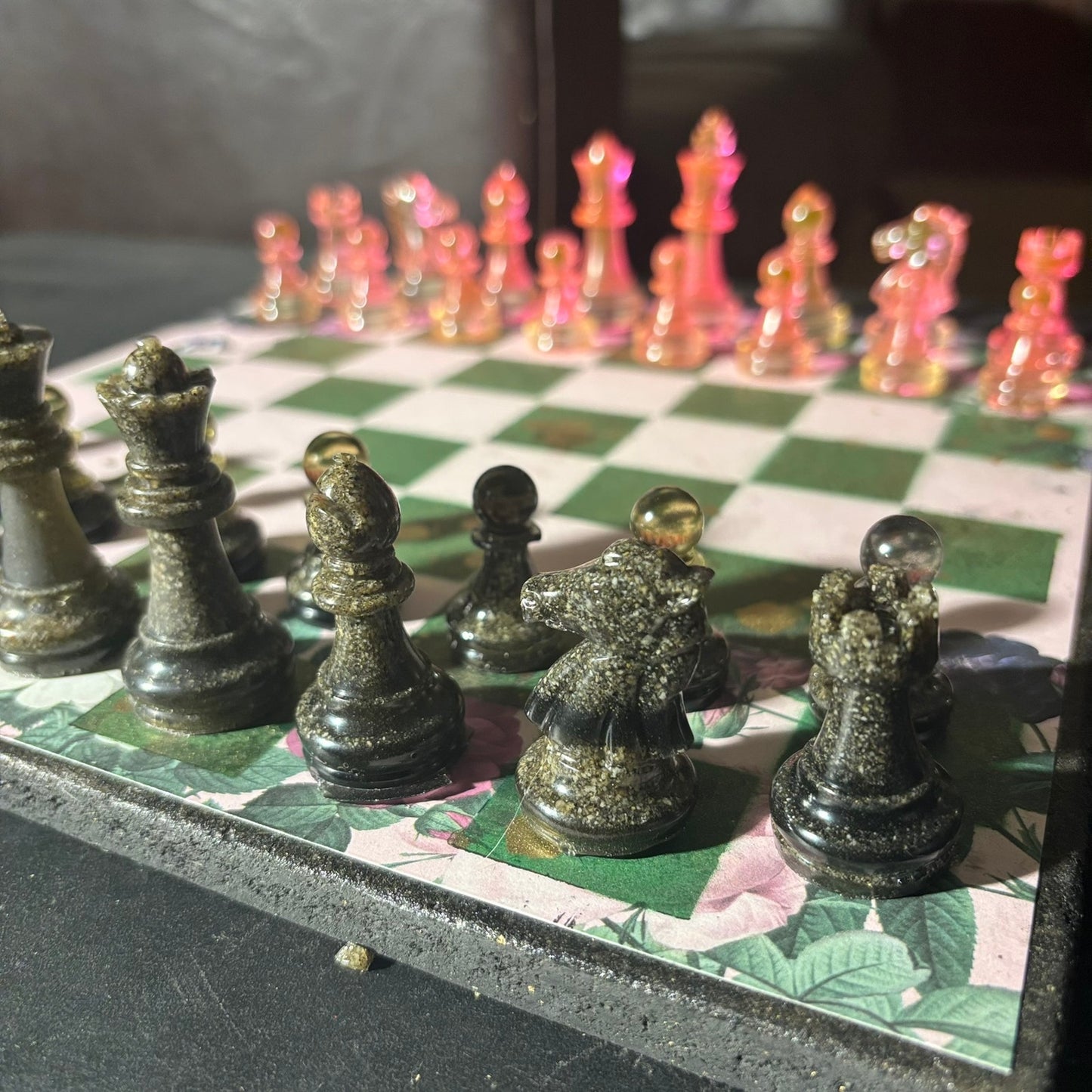 Green Pink Butterfly Flower - Scrapbook Chess Set
