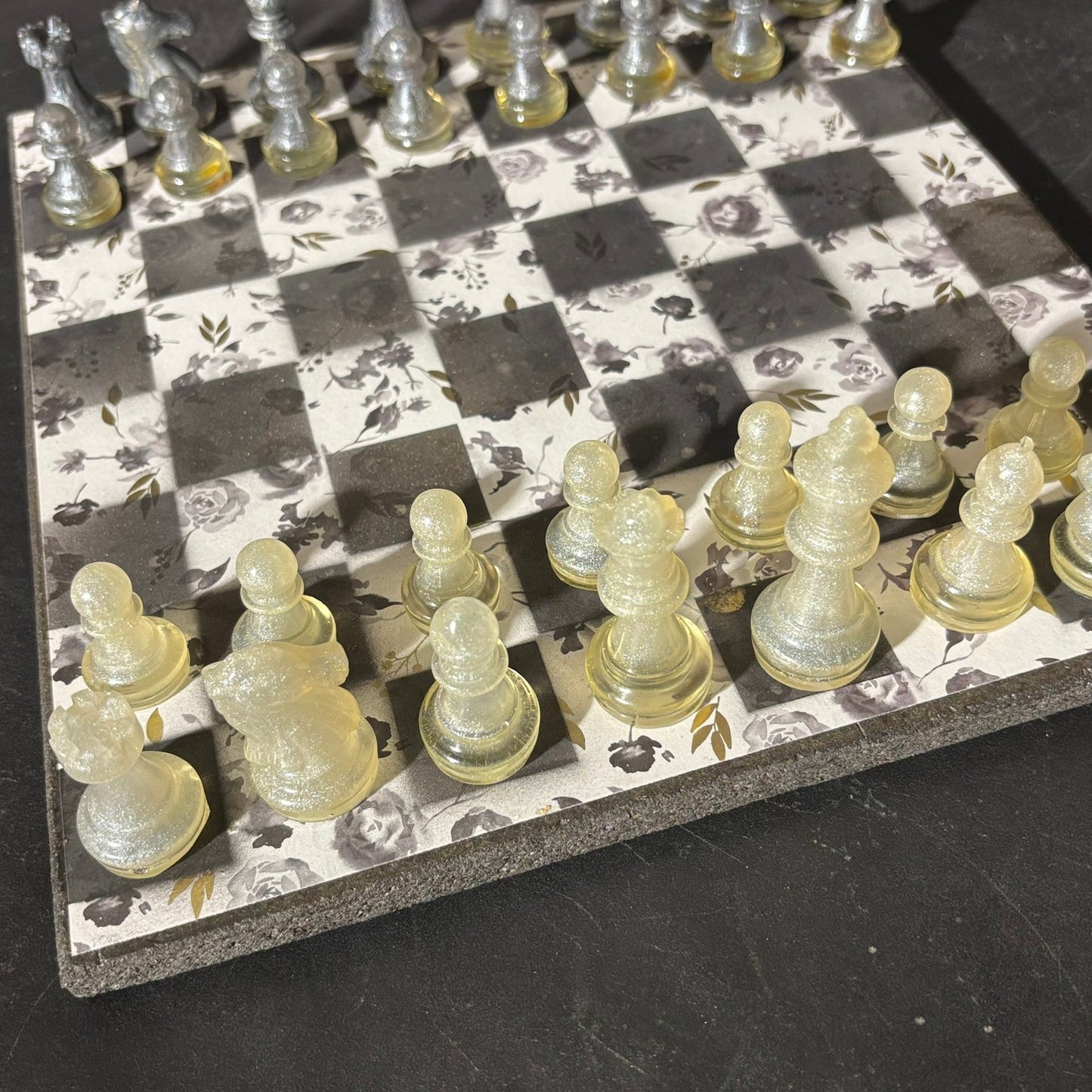 Black Flower - Scrapbook Chess Set