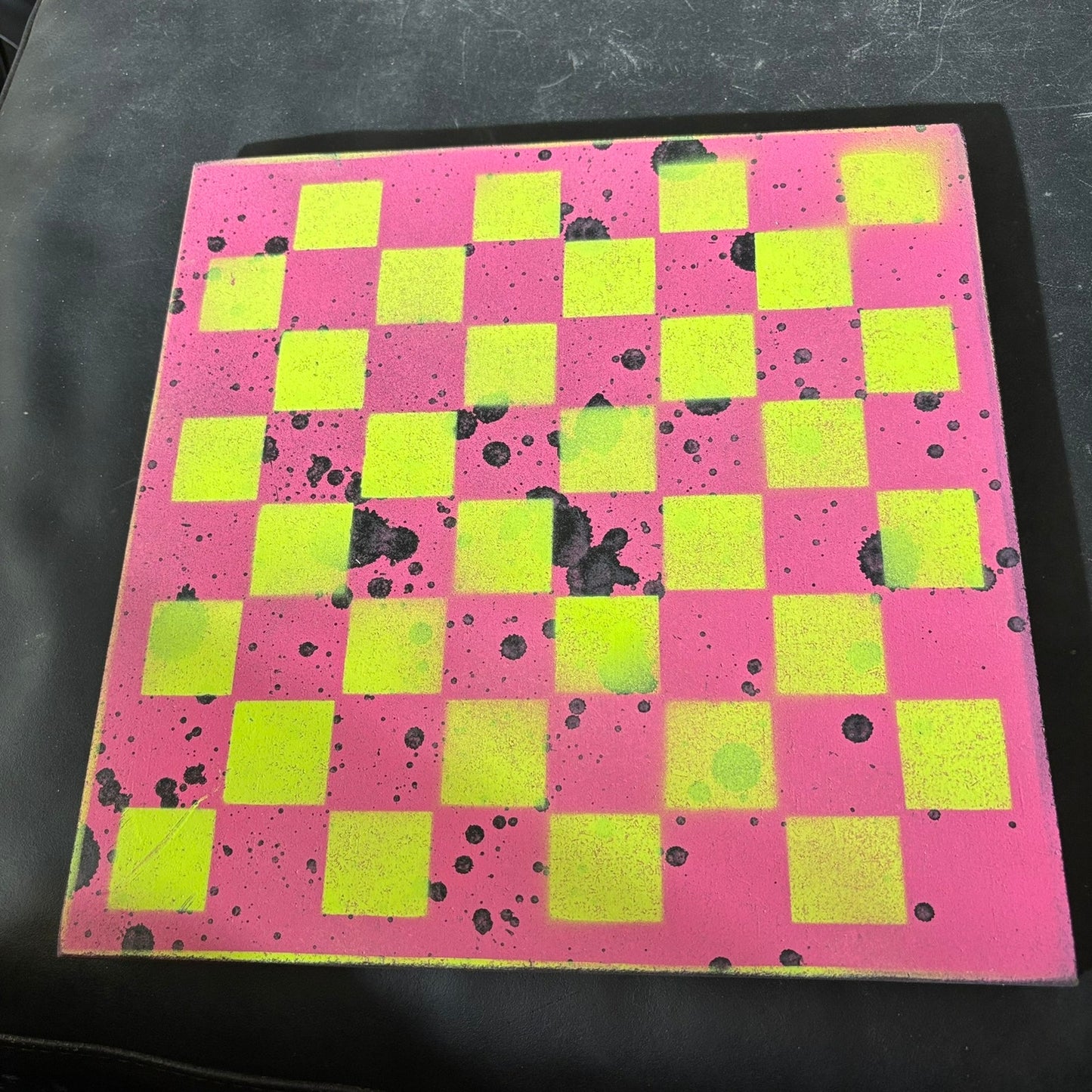 Pink/Green Splatter Spots - Painted Chess Set