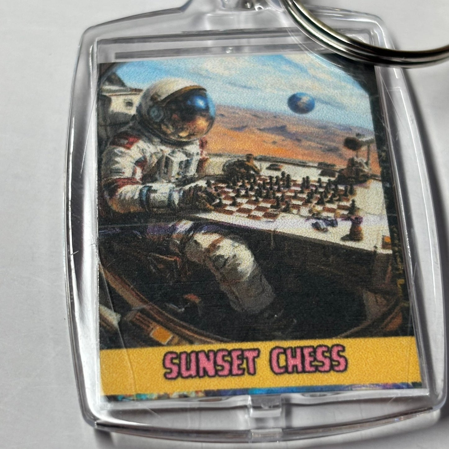 Astronaut Plays On Ship - Sunset Chess Photo Keychain