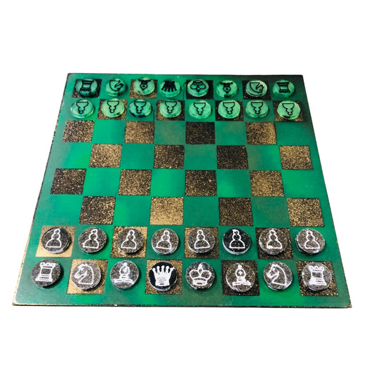 Golden Green - Painted Chess Set
