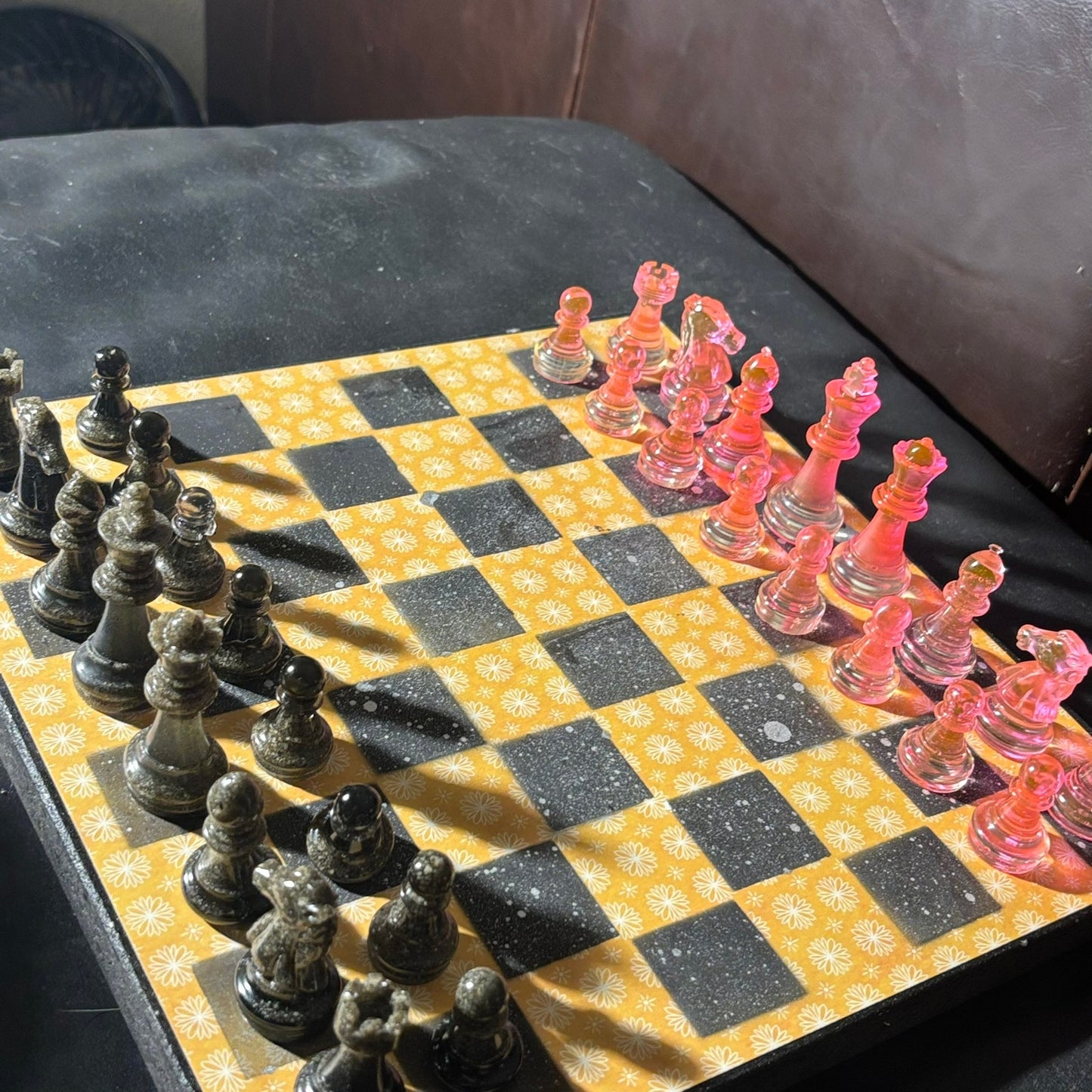 Yellow & Pink Vintage Pattern - Scrapbook Chess Set