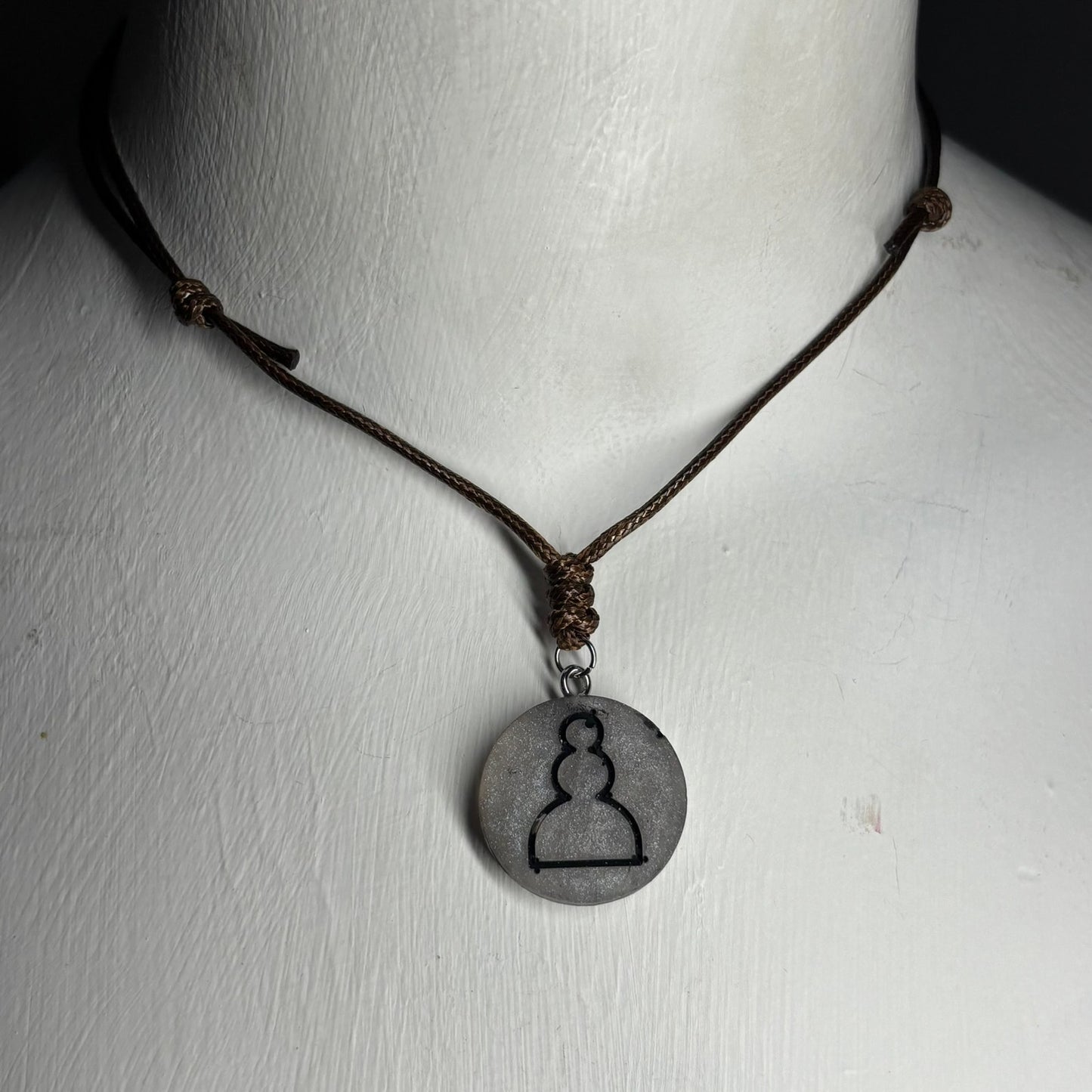 Dark Silver Pawn - Handmade Resin Chess Necklace
