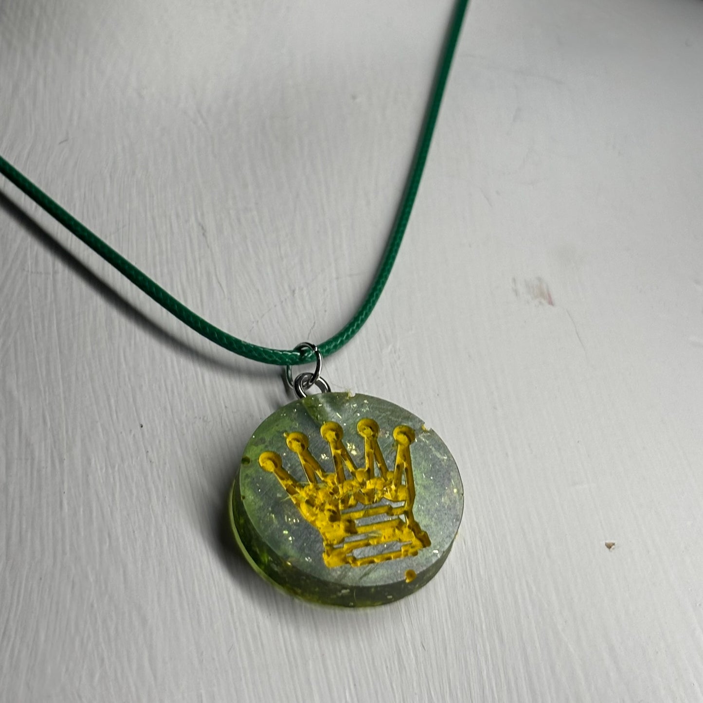 Crystal Green Queen - Handmade Resin Chess Necklace