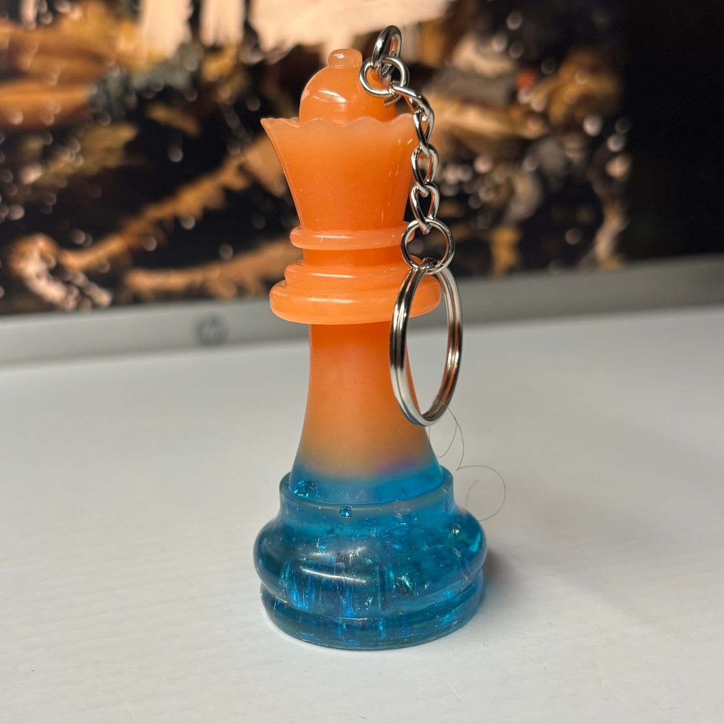 Blue Crystal Bottom Queen - Handmade Resin Keychain - Large Edition