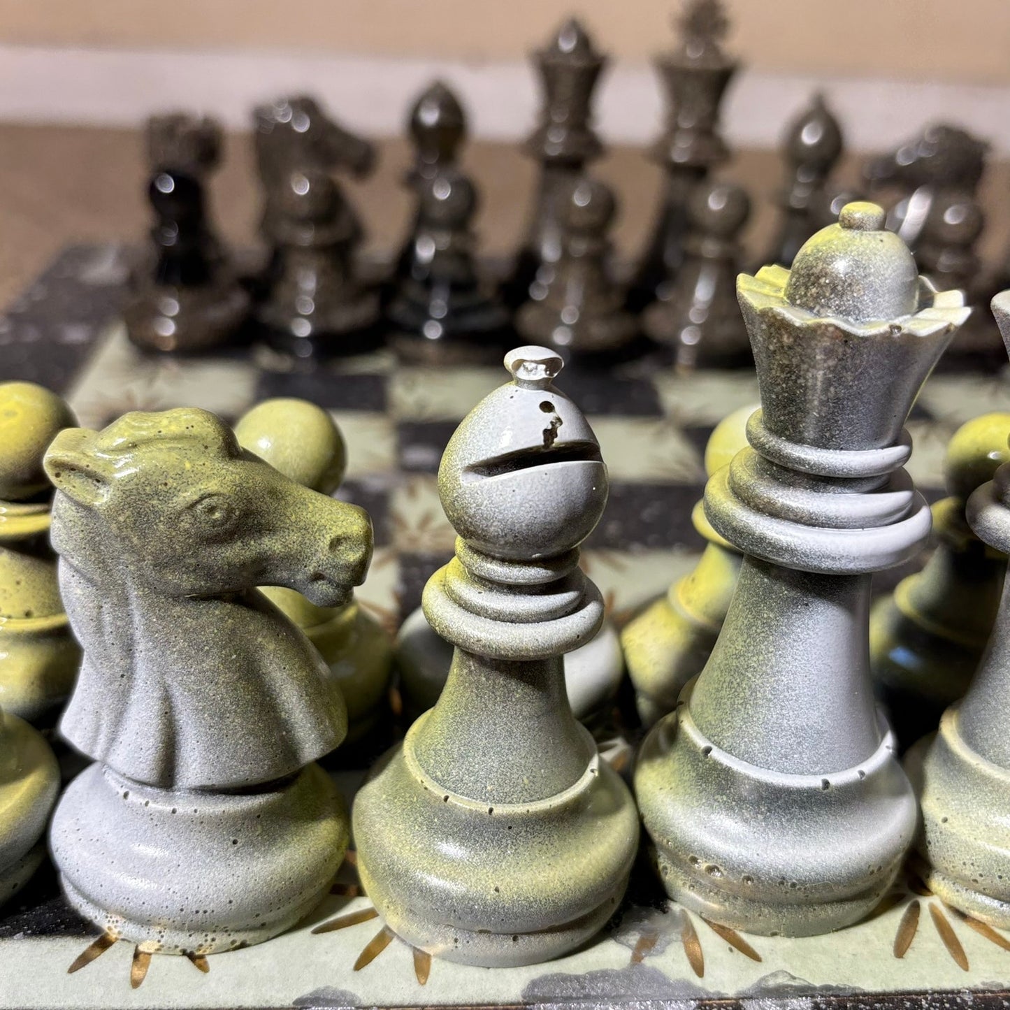 Mystic Green Chrome Drip - Large Deluxe Chess Set