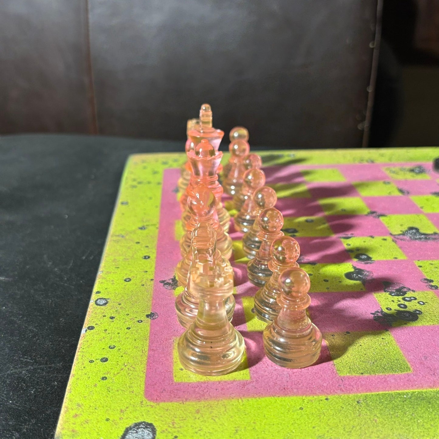 Classy Pink Neon Green- Painted Chess Set