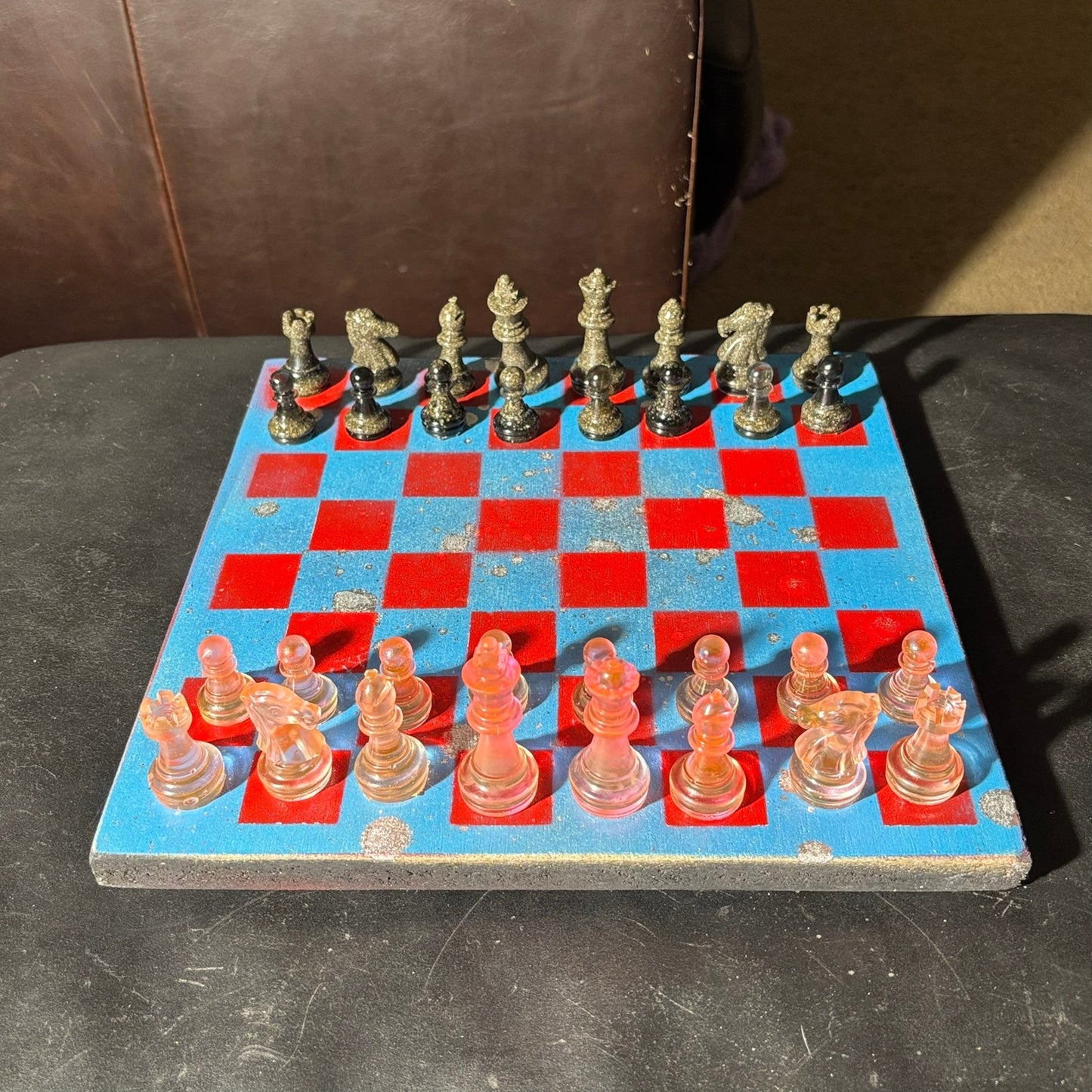 Sky Blue & Red - Painted Chess Set
