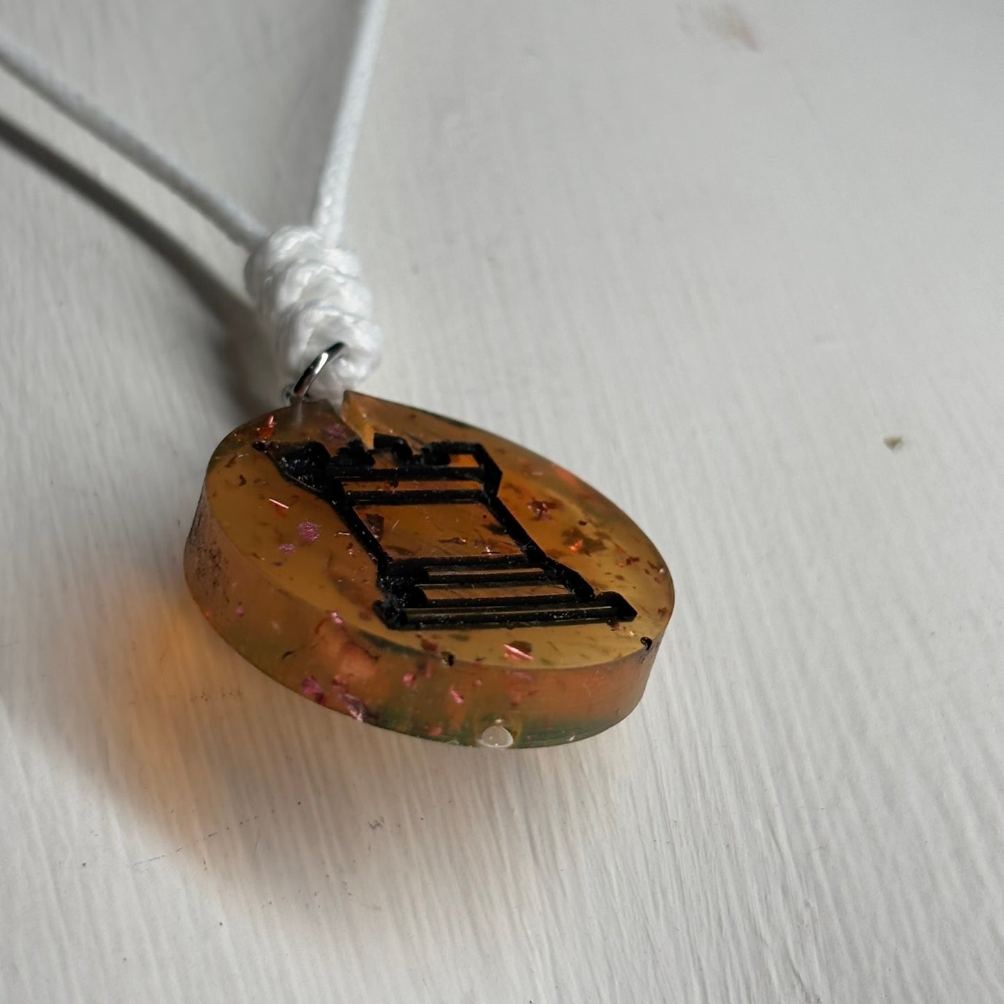 Fire Crystal Rook - Handmade Resin Chess Necklace