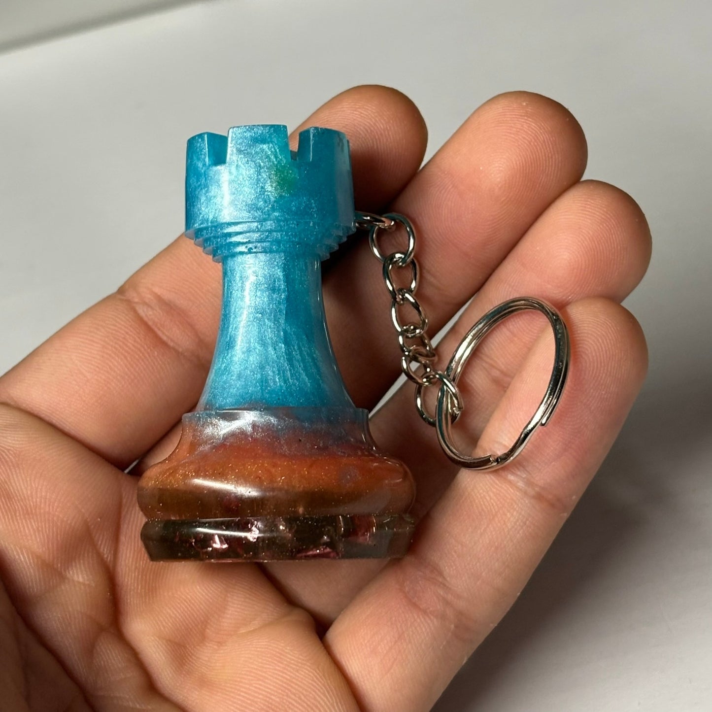 Cool Blue Rook - Handmade Resin Keychain - Large Edition
