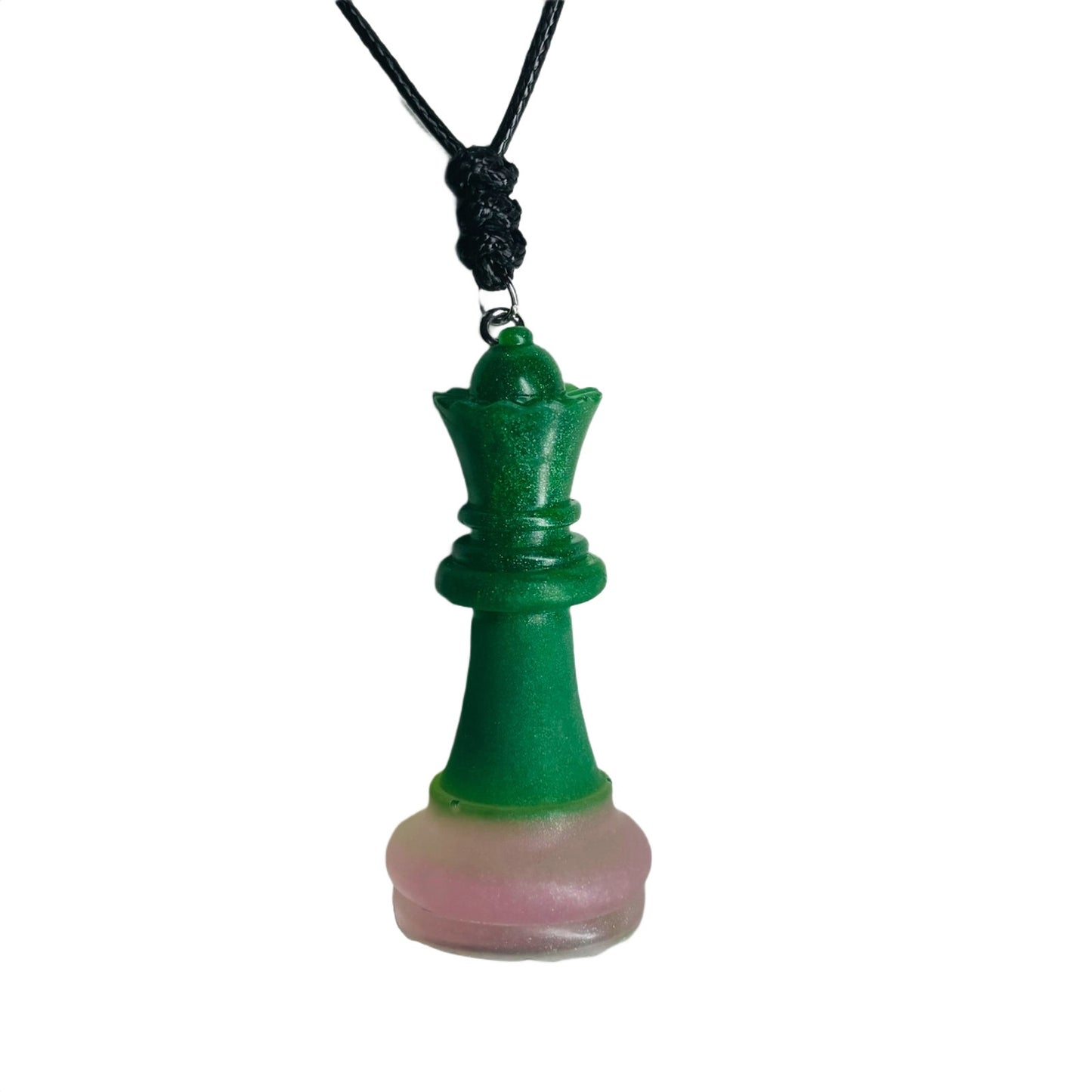 Solid Green Pink Bottom Queen - Handmade Resin Chess Necklace